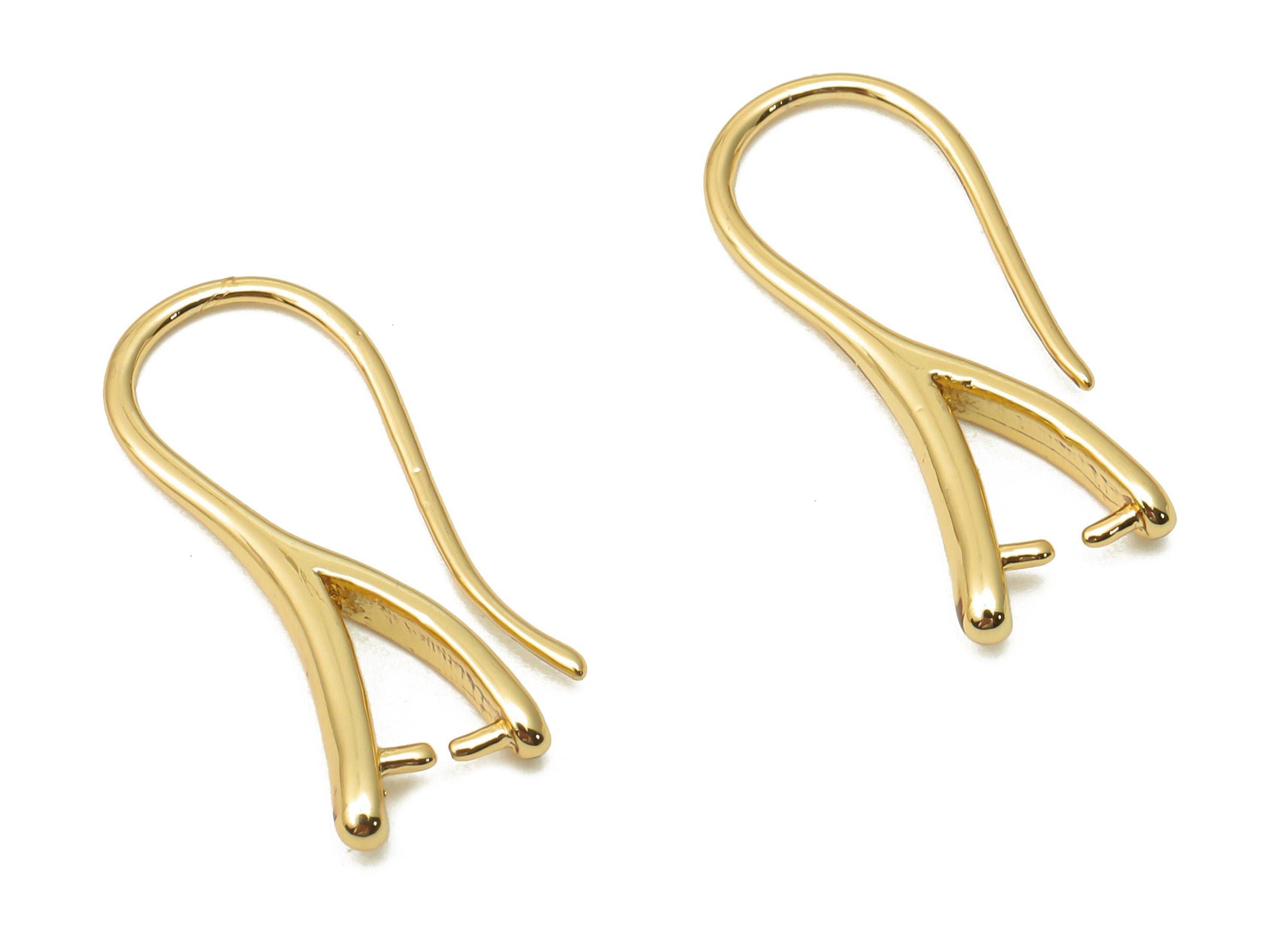 Brass Earrings Wires - Brass Ear Hook Connector- Brass Earrings For Bead - For Pearl - 18K Real Gold Plated - 24.16x9.2x2.33mm - RGP5029 - DOMEDBAZAAR