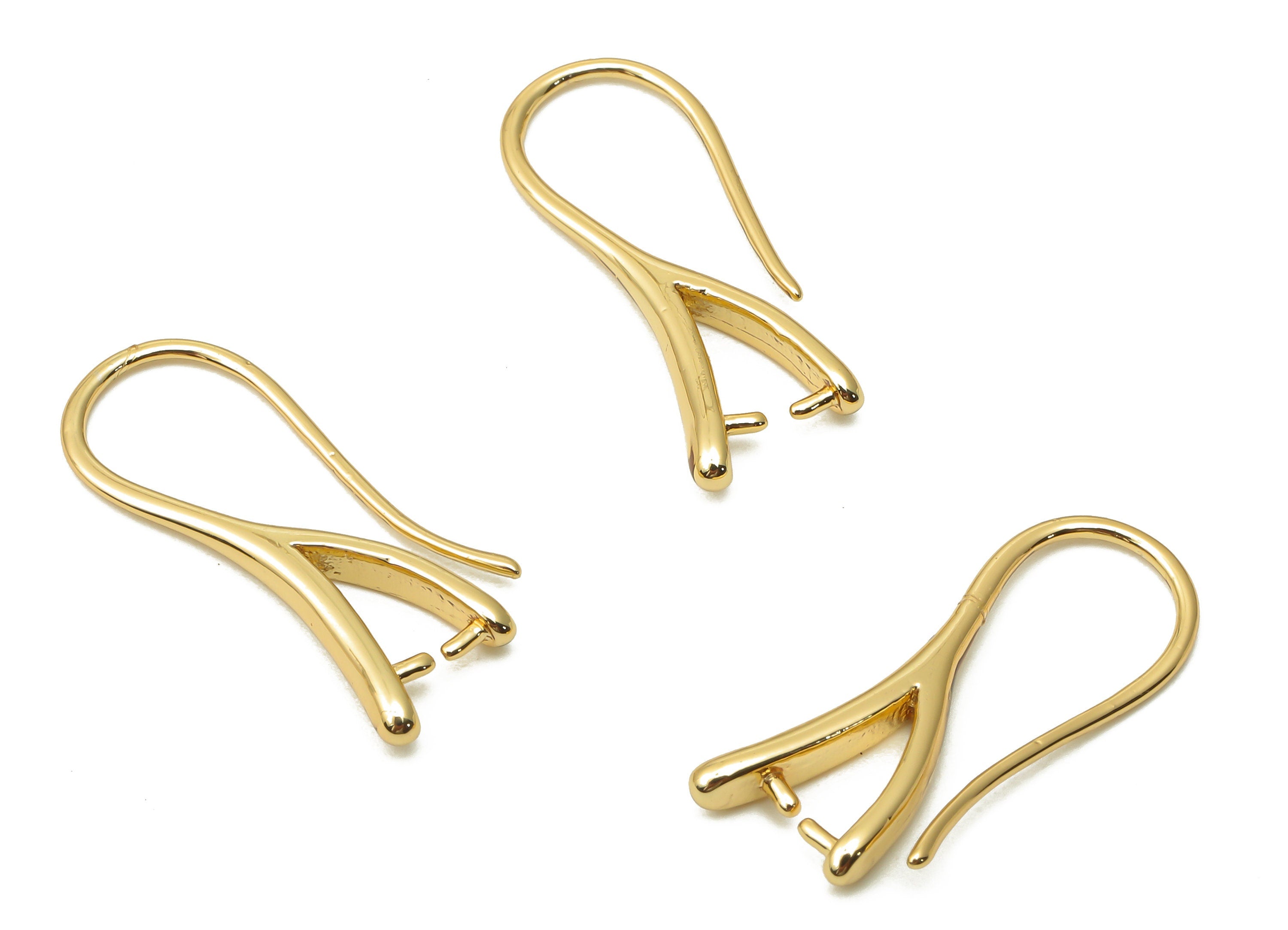 Brass Earrings Wires - Brass Ear Hook Connector- Brass Earrings For Bead - For Pearl - 18K Real Gold Plated - 24.16x9.2x2.33mm - RGP5029 - DOMEDBAZAAR