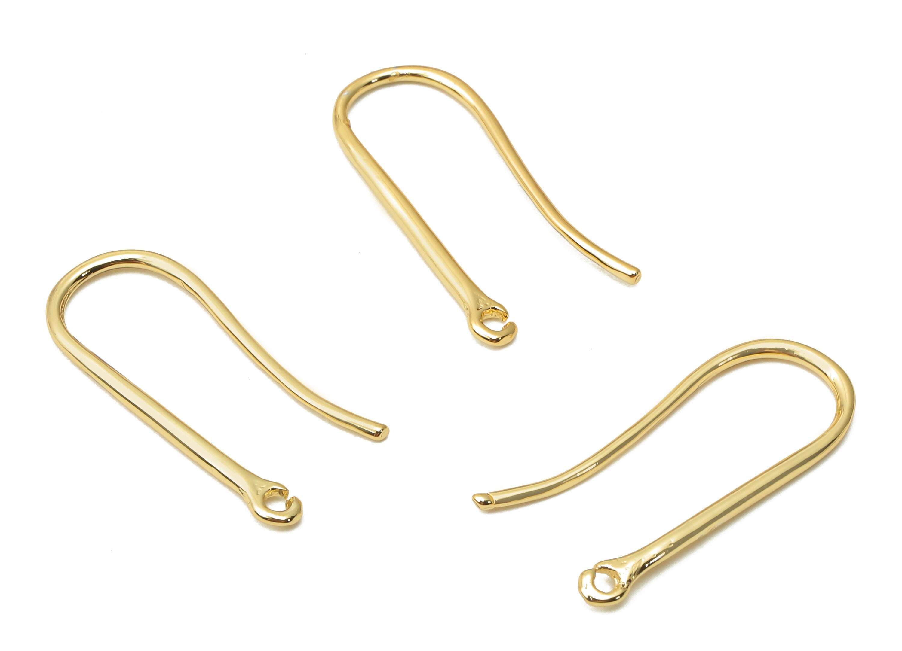 Brass Earring Wires - Brass Ear Hook Findings - Brass Hook Earrings - 18K Real Gold Plated Brass - 24.97x10.21x1.35mm - RGP5032 - DOMEDBAZAAR