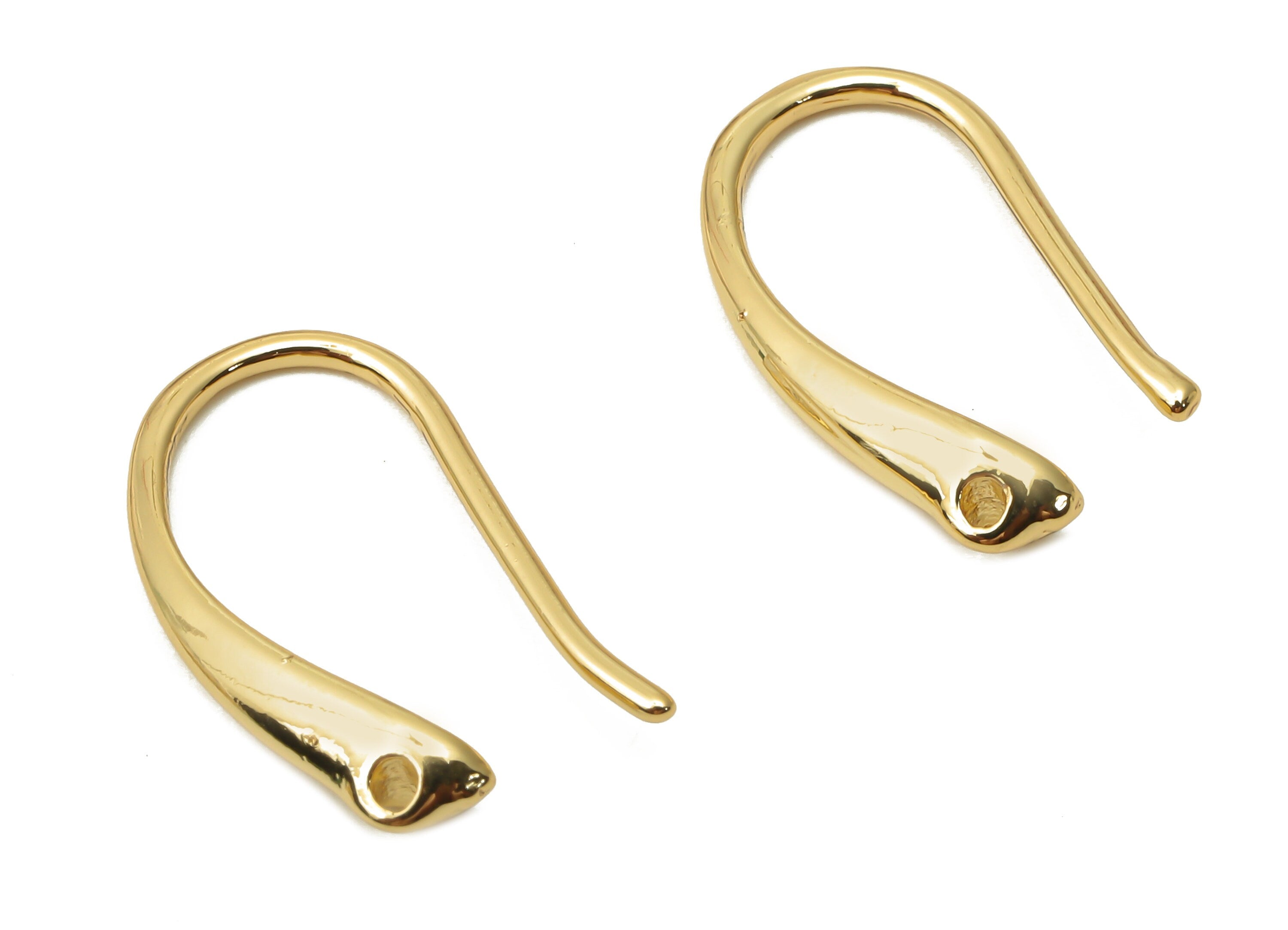 Brass Earrings Earring Wire With Hook - Brass Hook Finding - Round Earring Findings - 18K Real Gold Plated - 18.5x10.45x1.72mm - RGP5034 - DOMEDBAZAAR