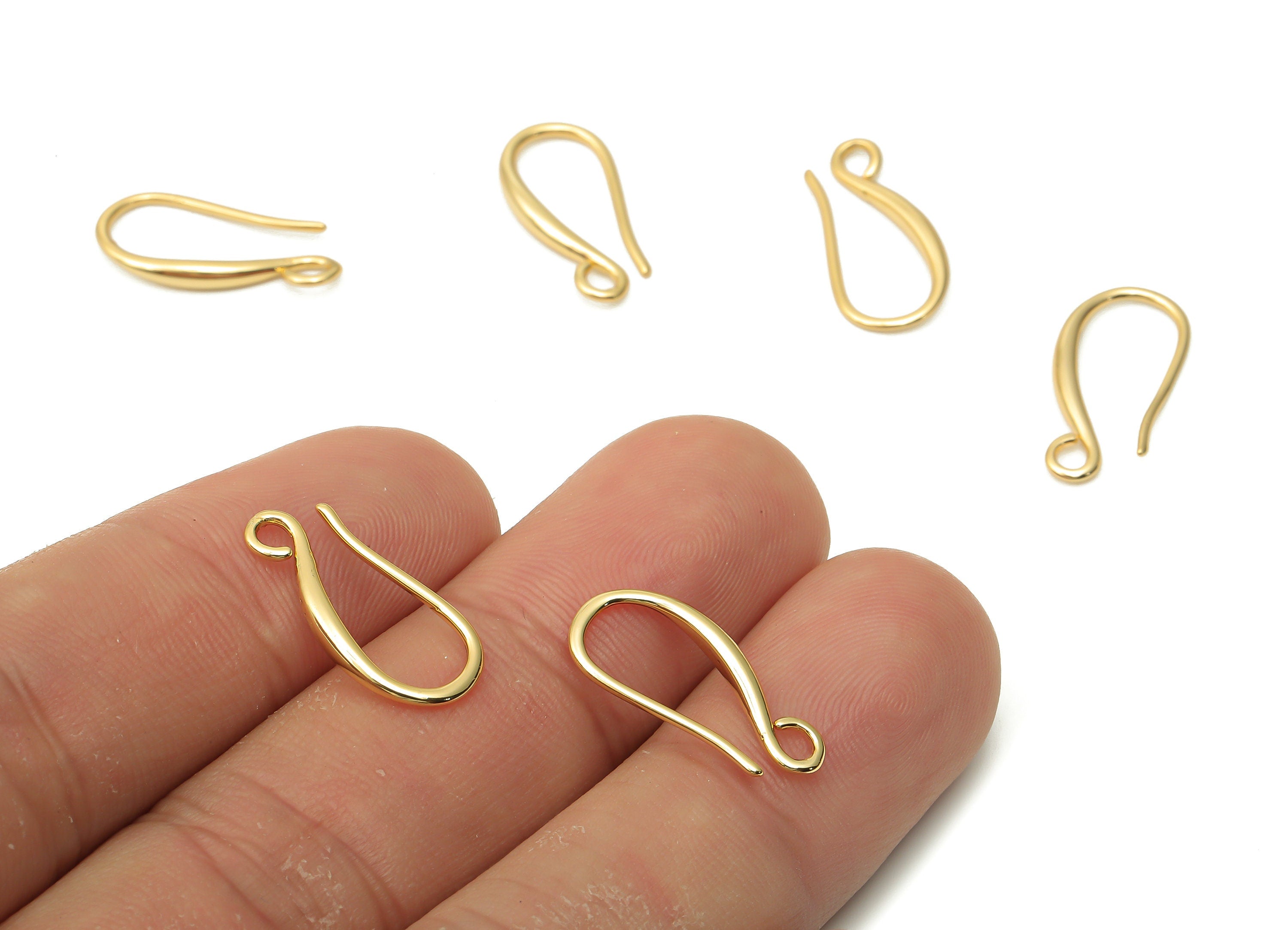 Brass Round Earrings Wires - Gold plated Hook Earring - Brass Earrings Findings - 18K Real Gold Plated Brass - 18.75x8.6x2.1mm - RGP5035 - DOMEDBAZAAR