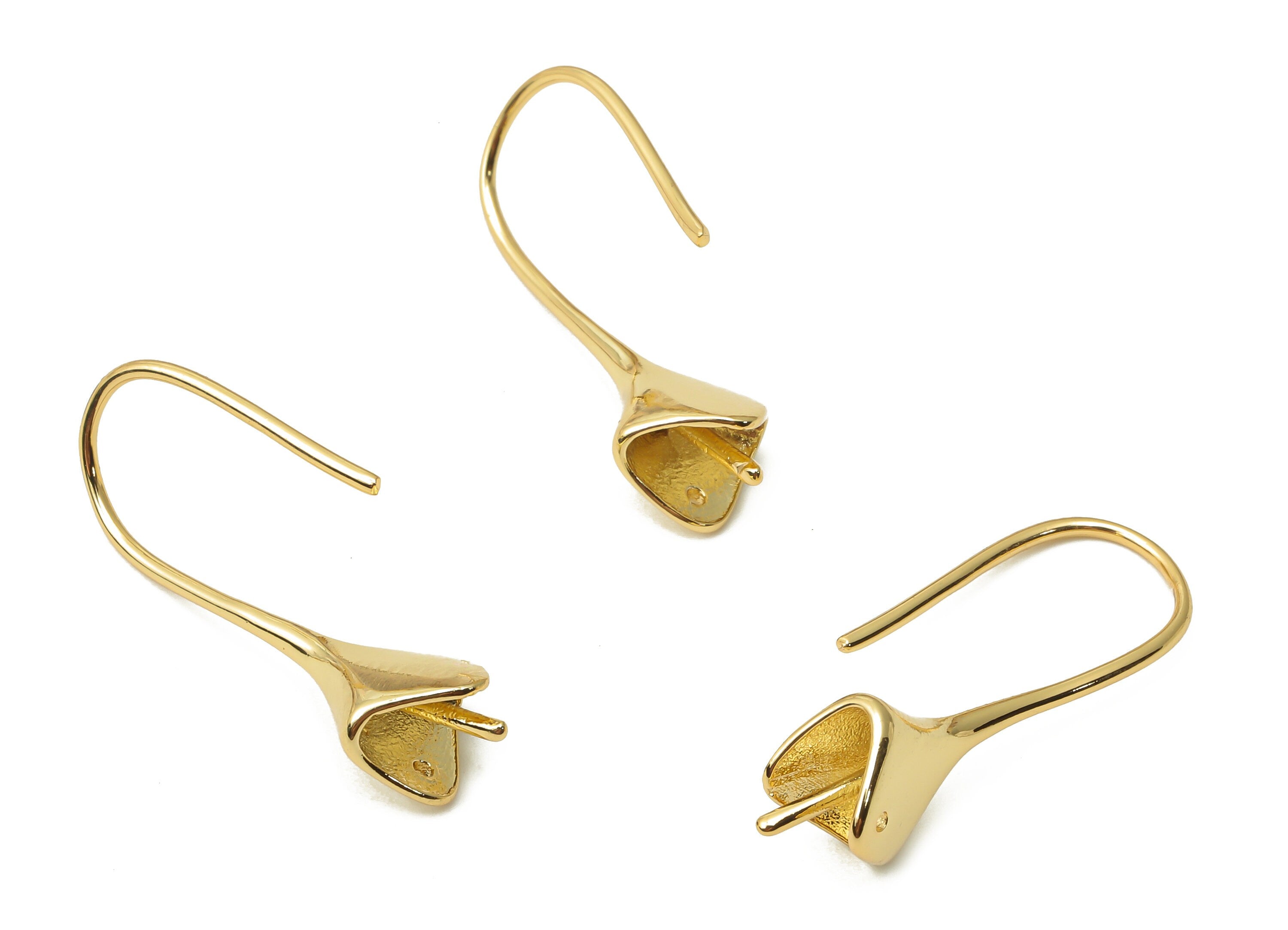 Brass Bell Hook Earrings For Bead - Brass Bell Wire - Earring Wire Finding - For Pearl - 18K Real Gold Plated - 25.64x10.78x0.94mm - RGP5039 - DOMEDBAZAAR