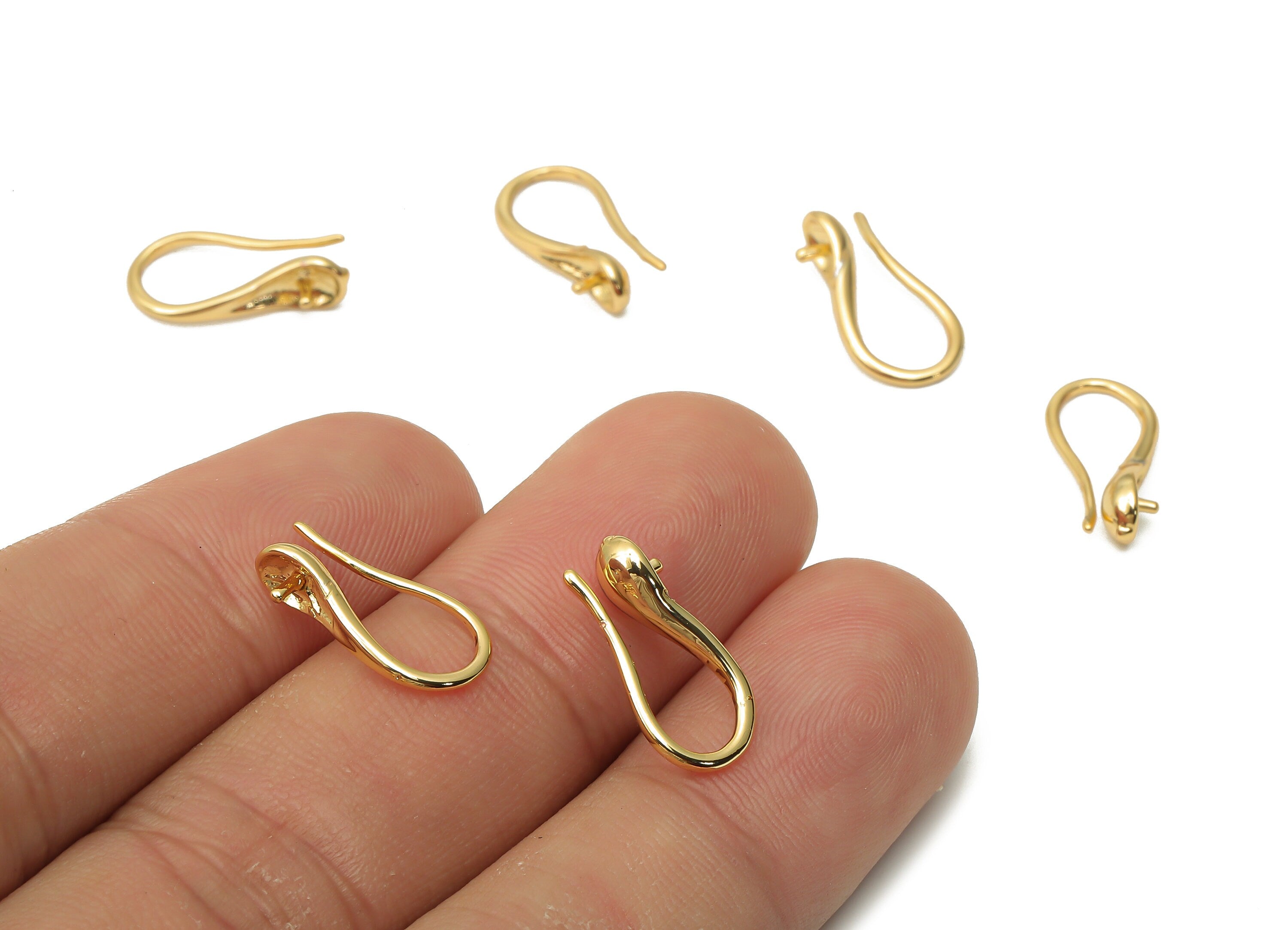 Brass Earring Wires For Bead - Ear Hook Earrings For Pearl - Brass Earring Findings - 18K Real Gold Plated - 15.7x8.28x1.03mm - RGP5040 - DOMEDBAZAAR