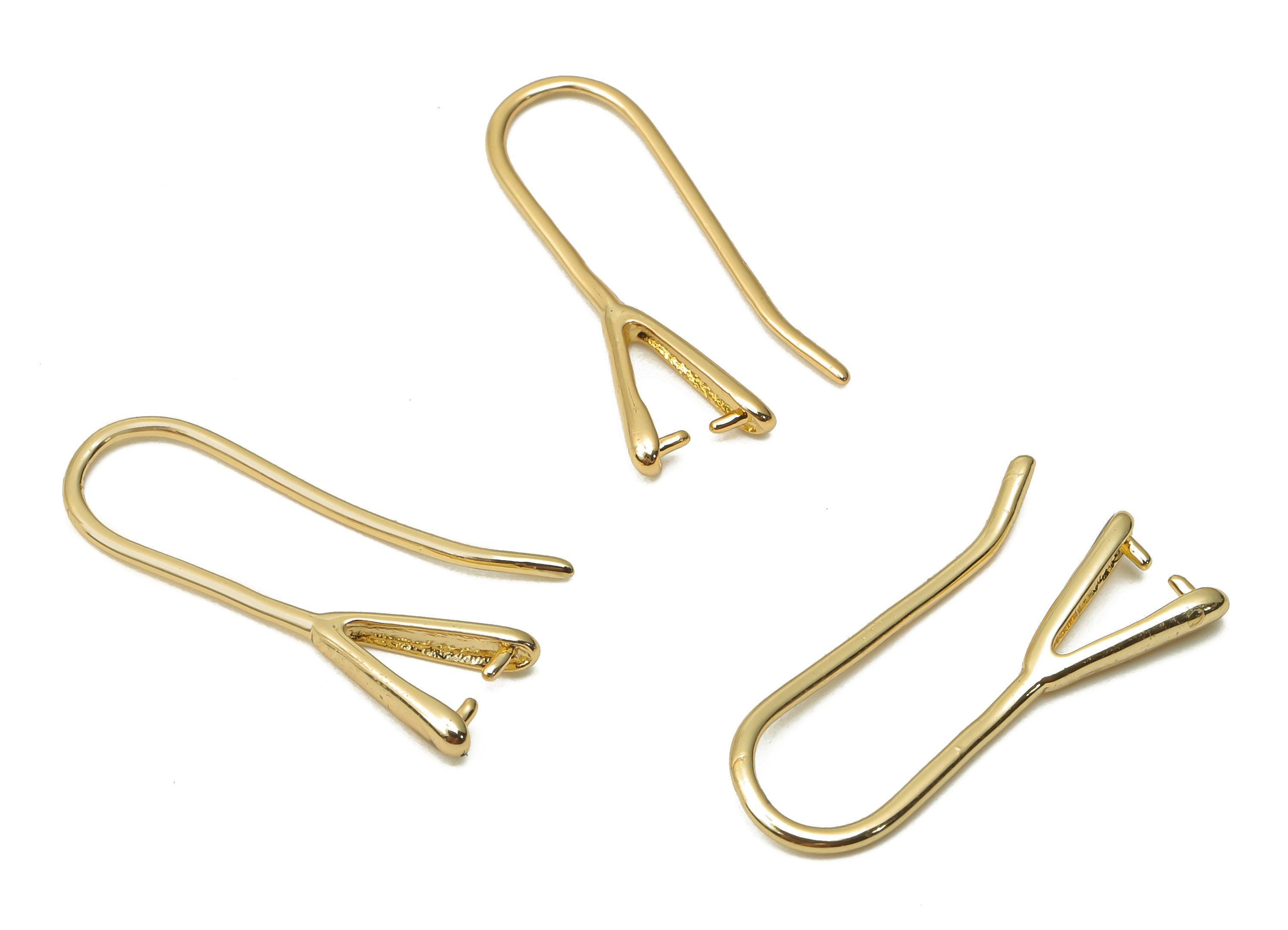 Brass Wires Earrings - Brass Earrings For Bead - Brass Ear Hook Earring Findings - 18K Real Gold Plated Brass - 21.14x6.87x0.66mm - RGP5041 - DOMEDBAZAAR