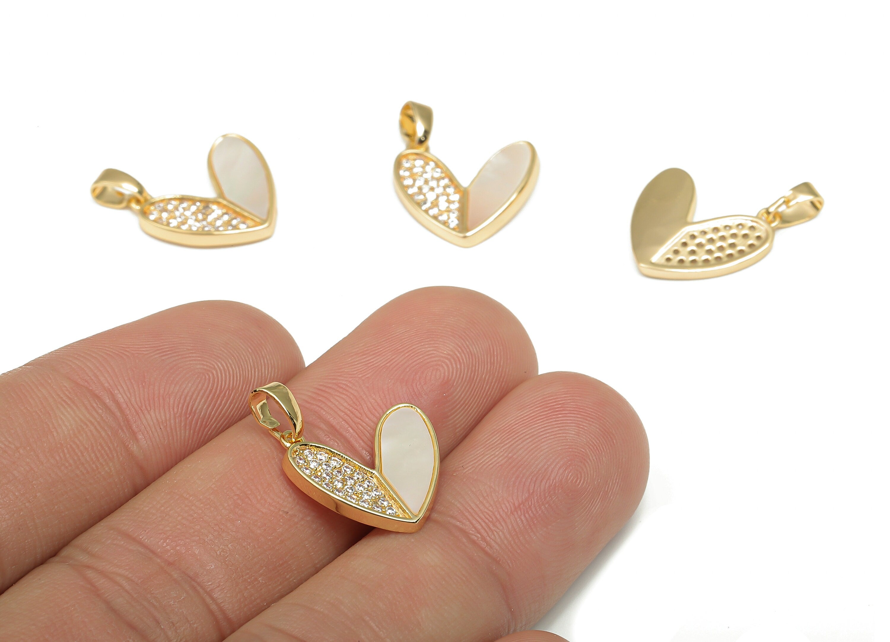 Brass MOP Shell Heart Pendant - CZ Paved Zircon Pendant - 18K Real Gold Plating - Mother of Pearl For Necklace - 19.8x15.3x2mm - RGP4629 - DOMEDBAZAAR