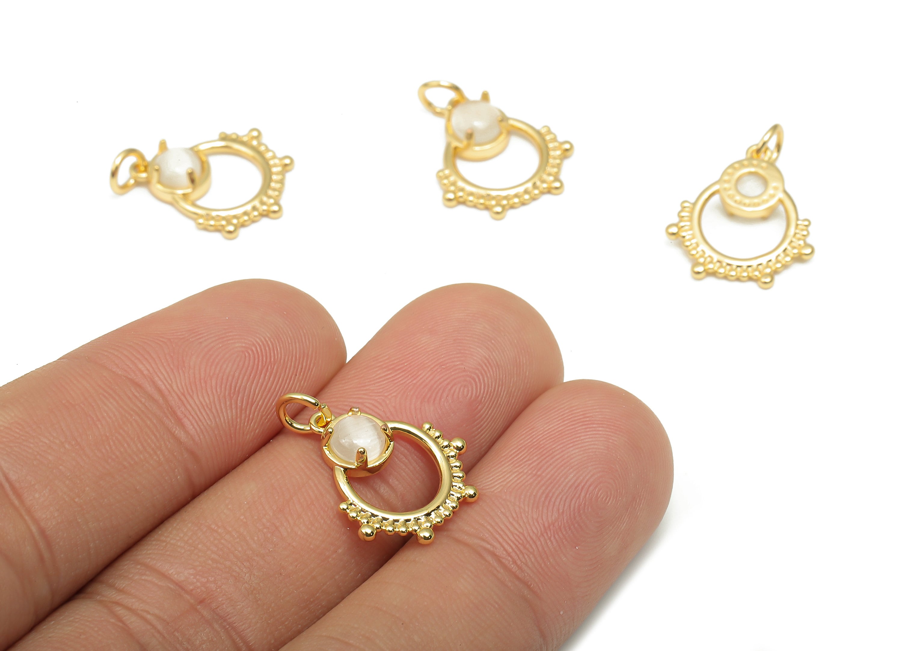 Brass Round Charms - Mother of Pearl Pendant - Dainty Hoop Earrings - For Necklace - Earring - 19.54x14.77x3.26mm - RGP4635 - DOMEDBAZAAR