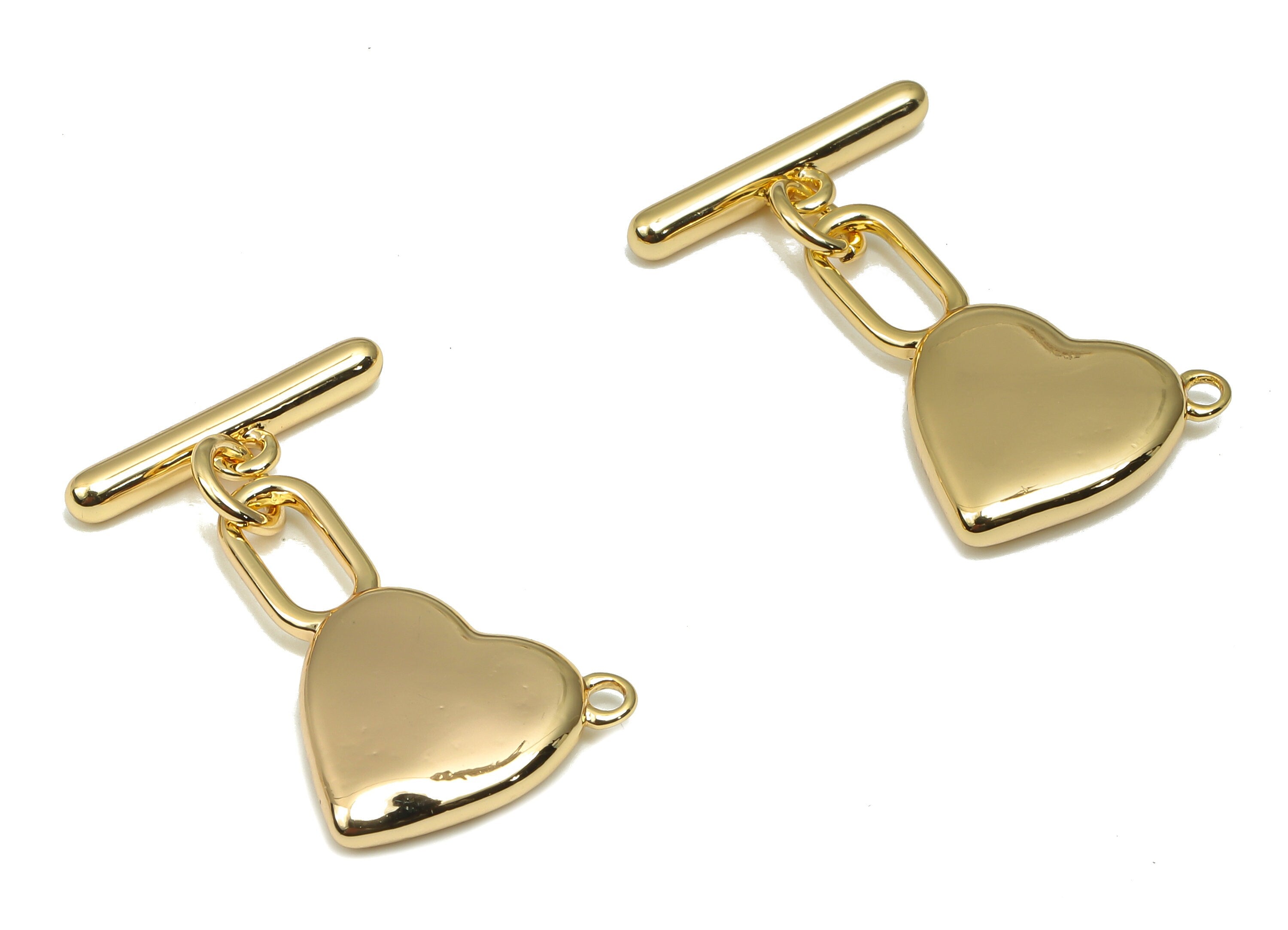 Brass Heart Toggle Clasps - 18K Real Gold Plated Brass - Toggle Necklace - Bracelet Toggle - 24.74x15.4x3.0mm - RGP4638 - DOMEDBAZAAR