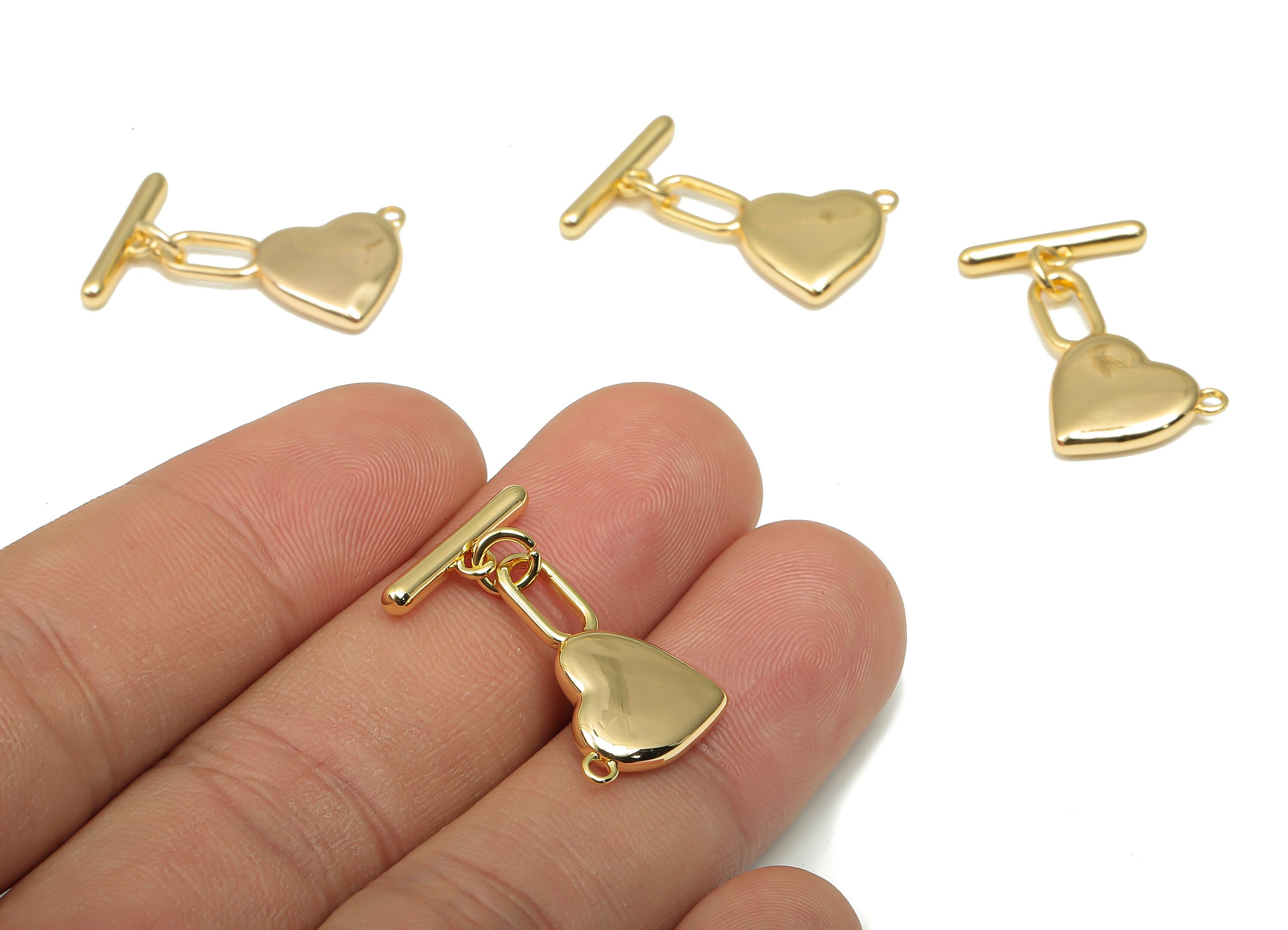 Brass Heart Toggle Clasps - 18K Real Gold Plated Brass - Toggle Necklace - Bracelet Toggle - 24.74x15.4x3.0mm - RGP4638 - DOMEDBAZAAR