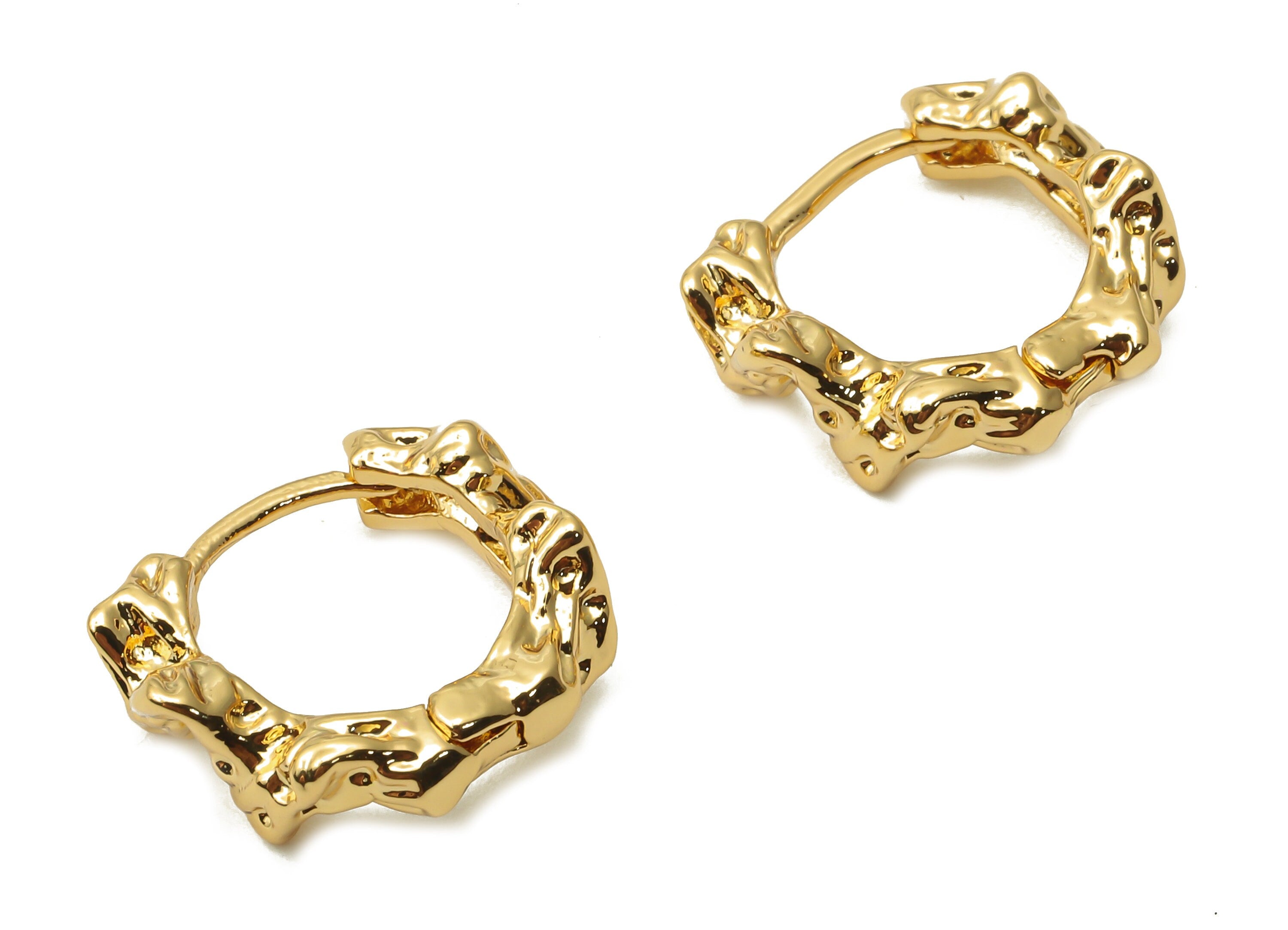 Brass Round Earrings Clasps - Gold Plated Huggie Earrings - Dainty Hoop Clasps - 18K Real Gold Plated Brass - 16.7x13.66x2.83mm - RGP5013 - DOMEDBAZAAR