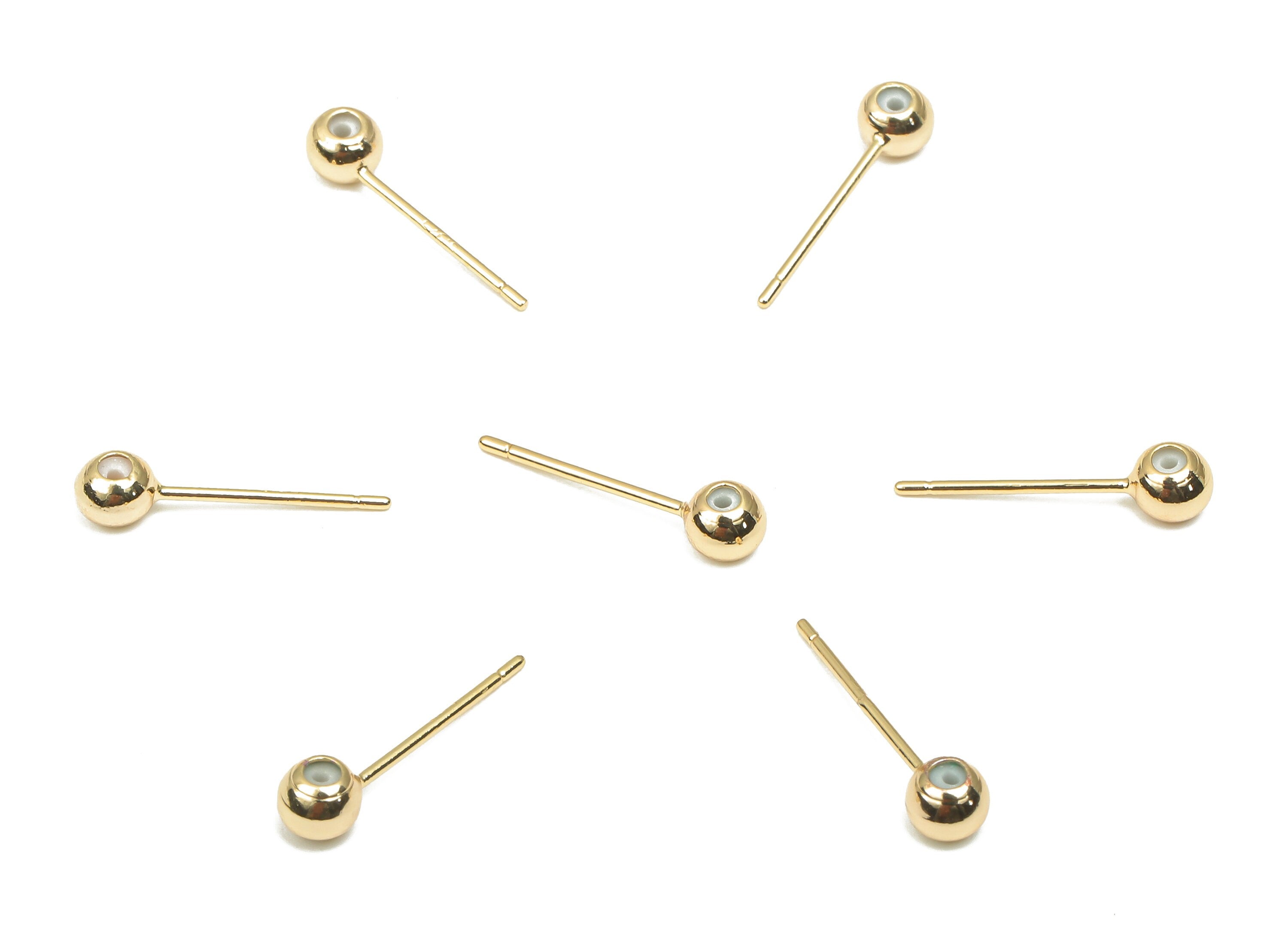 Brass Ball Earring Stud - Brass Silicon Round Ball Earring Post - 18K Real Gold Plated Brass Stud - Ball Stud - 4.05x4.05x3.25mm - RGP4654 - DOMEDBAZAAR