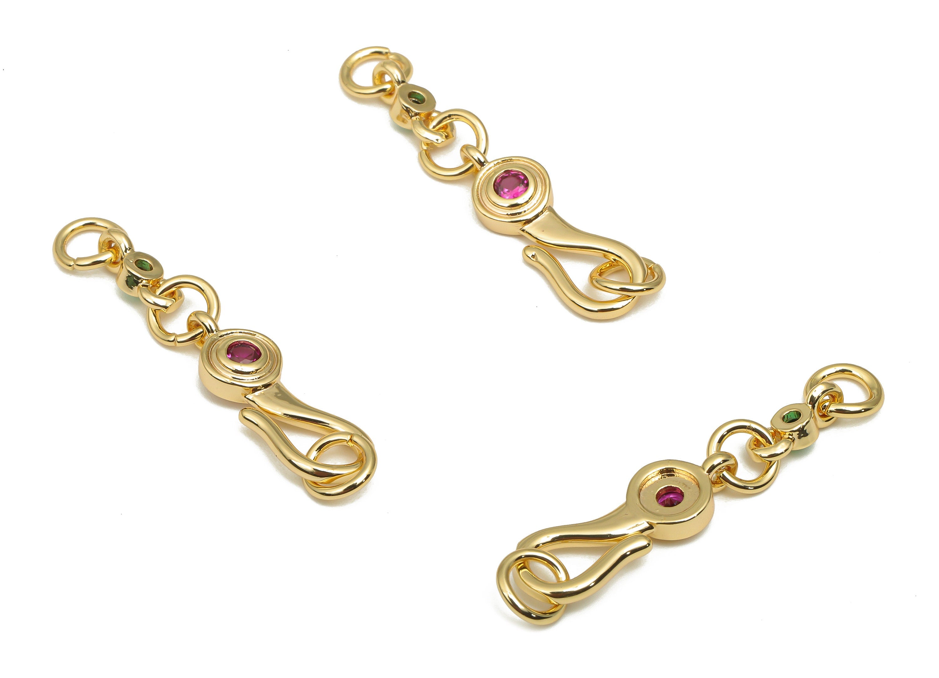 Brass Hook Connector - Red Zircon CZ Paved Bracelet Toggle Clasp - 18K Real Gold Plating - For Bracelet - 28.54x6.75x2.38mm - RGP4659 - DOMEDBAZAAR