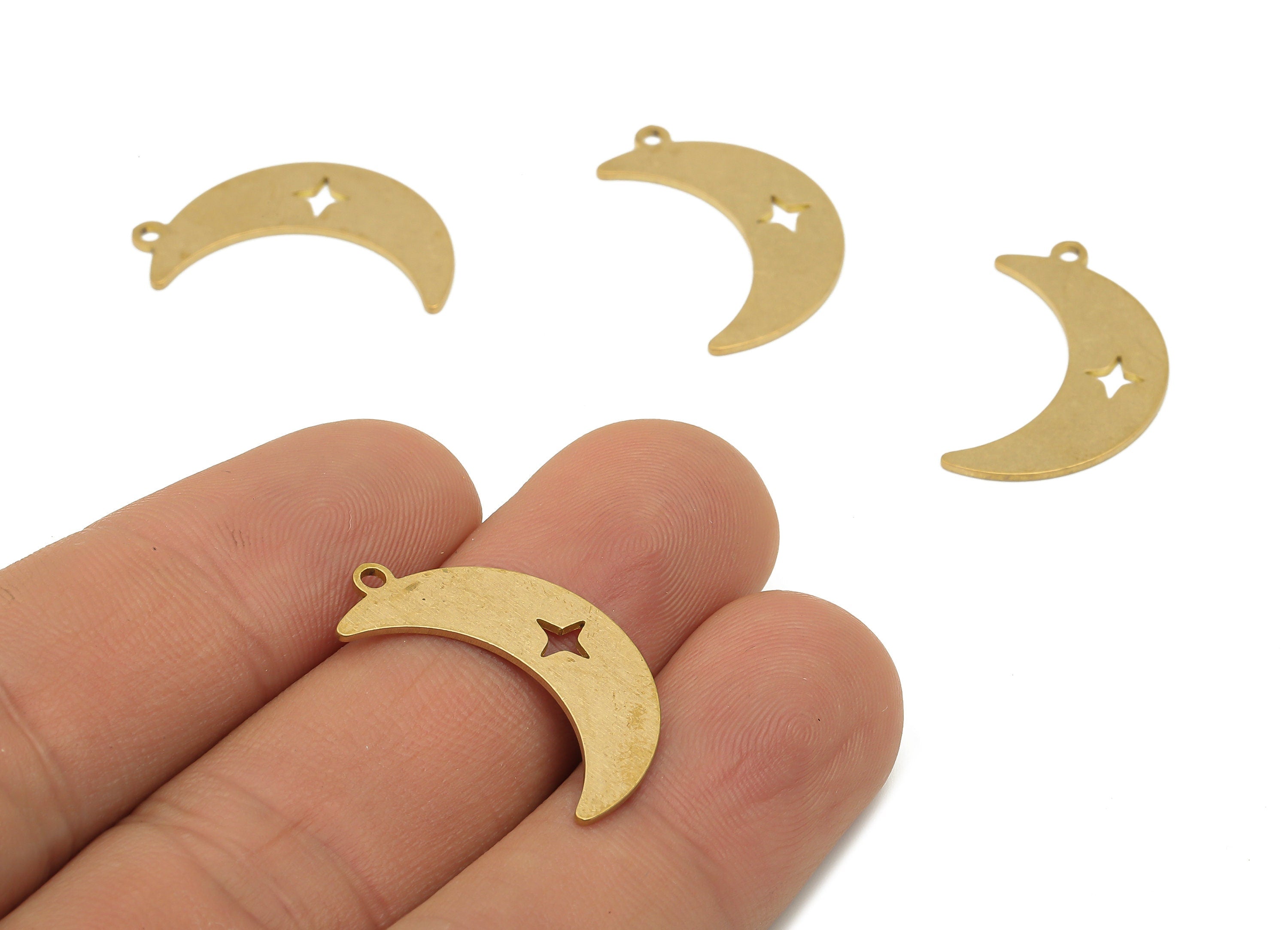 Raw Brass Crescent Earring Charm - Brass Moon Star Cutout Pendant Charm - Laser Cut Charms - Jewelry Making - 24.9x14.66x0.64mm - PPA4039 - DOMEDBAZAAR