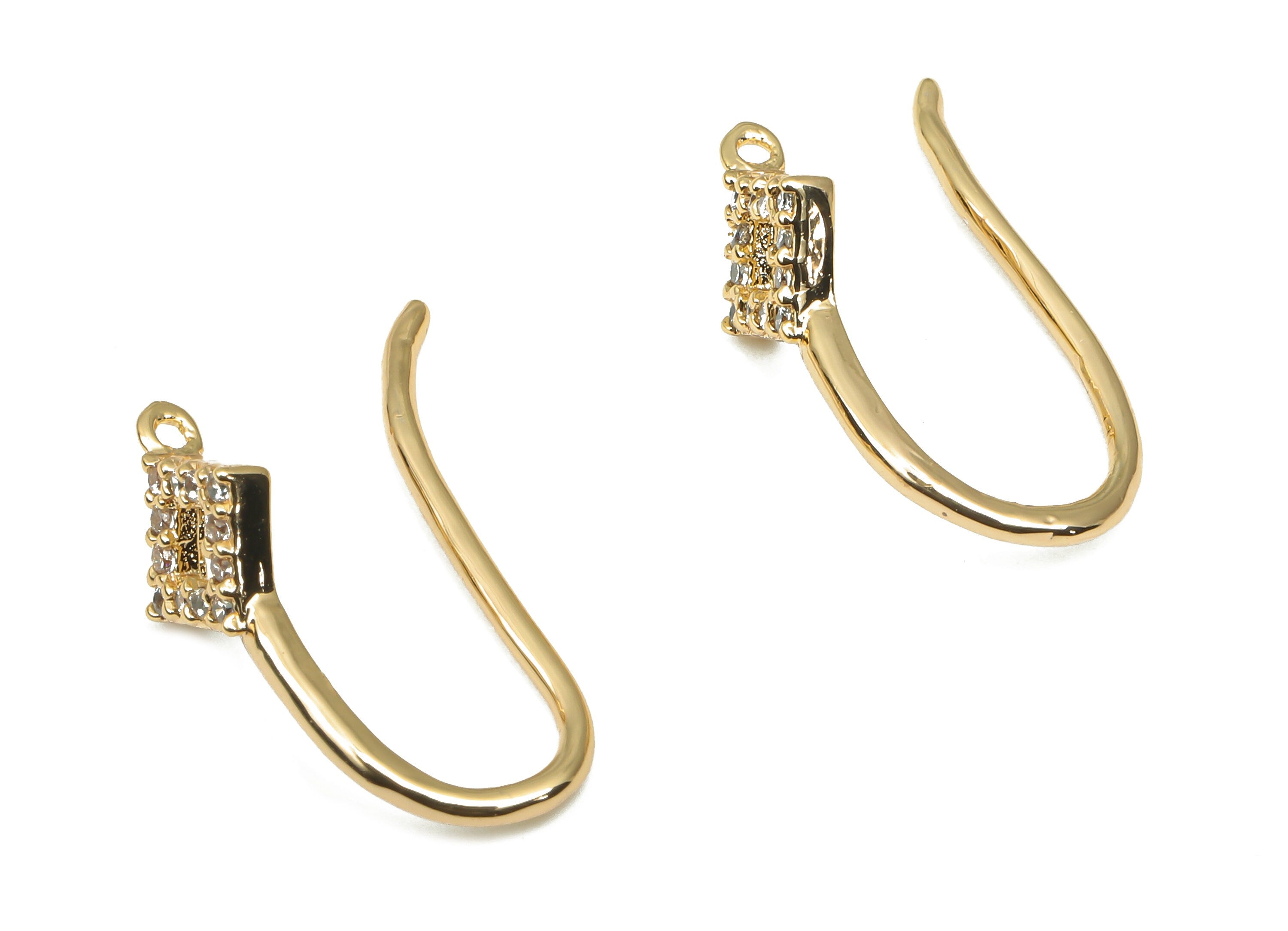 Rhombus Earring Wire With Loop - Brass Adornment Square Earrings Hooks With Zircon - 18K Real Gold Plated Brass - 18.95x8.6x1.86mm - RGP4662 - DOMEDBAZAAR