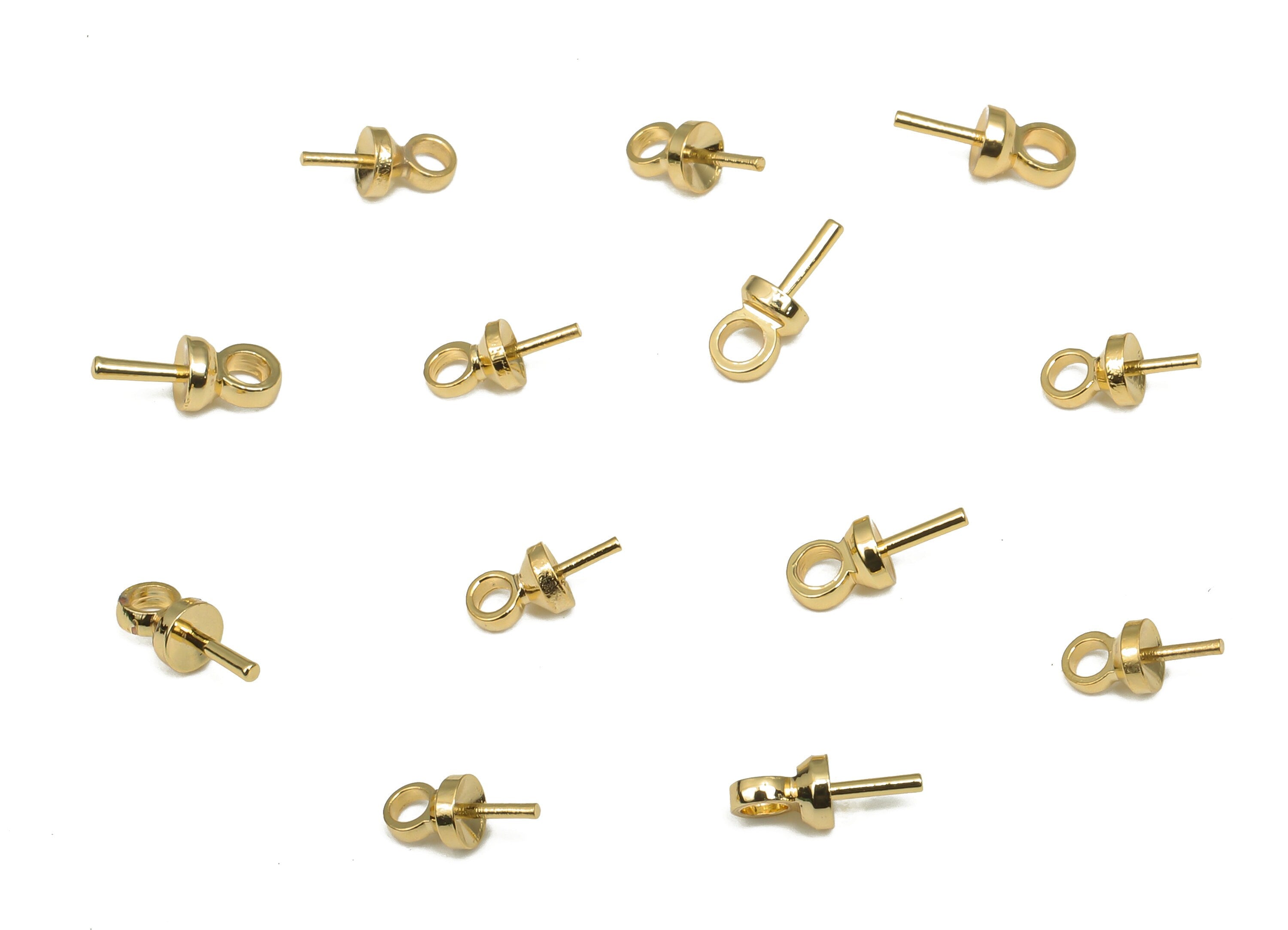 Brass Bead Cap With Peg - 18K Real Gold Plated Brass Stud - Peg Cap Bails With Loop - Jewelry Making Supplies - 6.33x2.8x0.88mm - RGP4663 - DOMEDBAZAAR