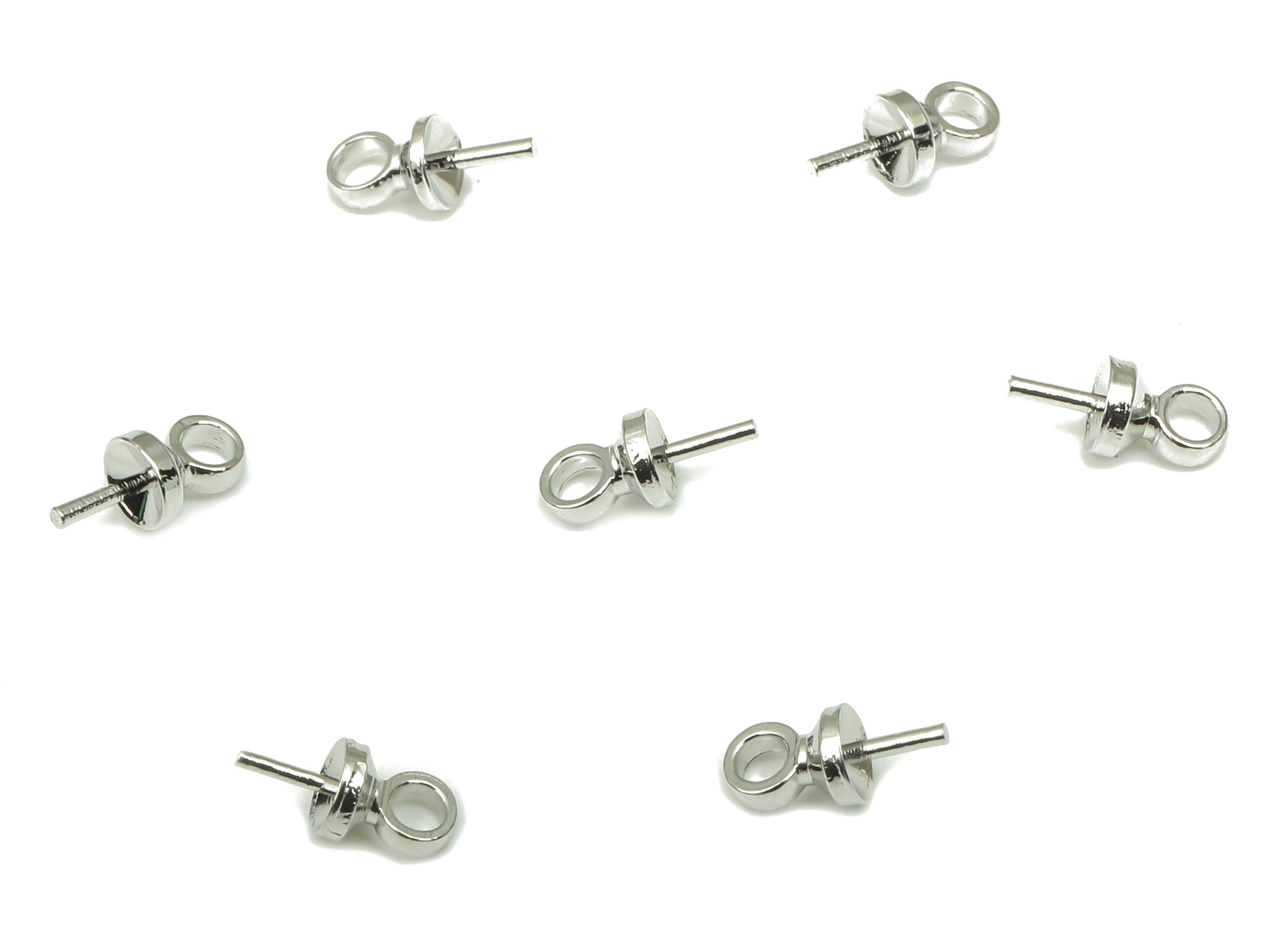 Brass Bead Cap With Peg - Gold Stud Earring - 18K Real White Gold Plated Brass - Peg Cap Bails With Loop - 6.3x2.8x0.9mm - RGP4663S - DOMEDBAZAAR