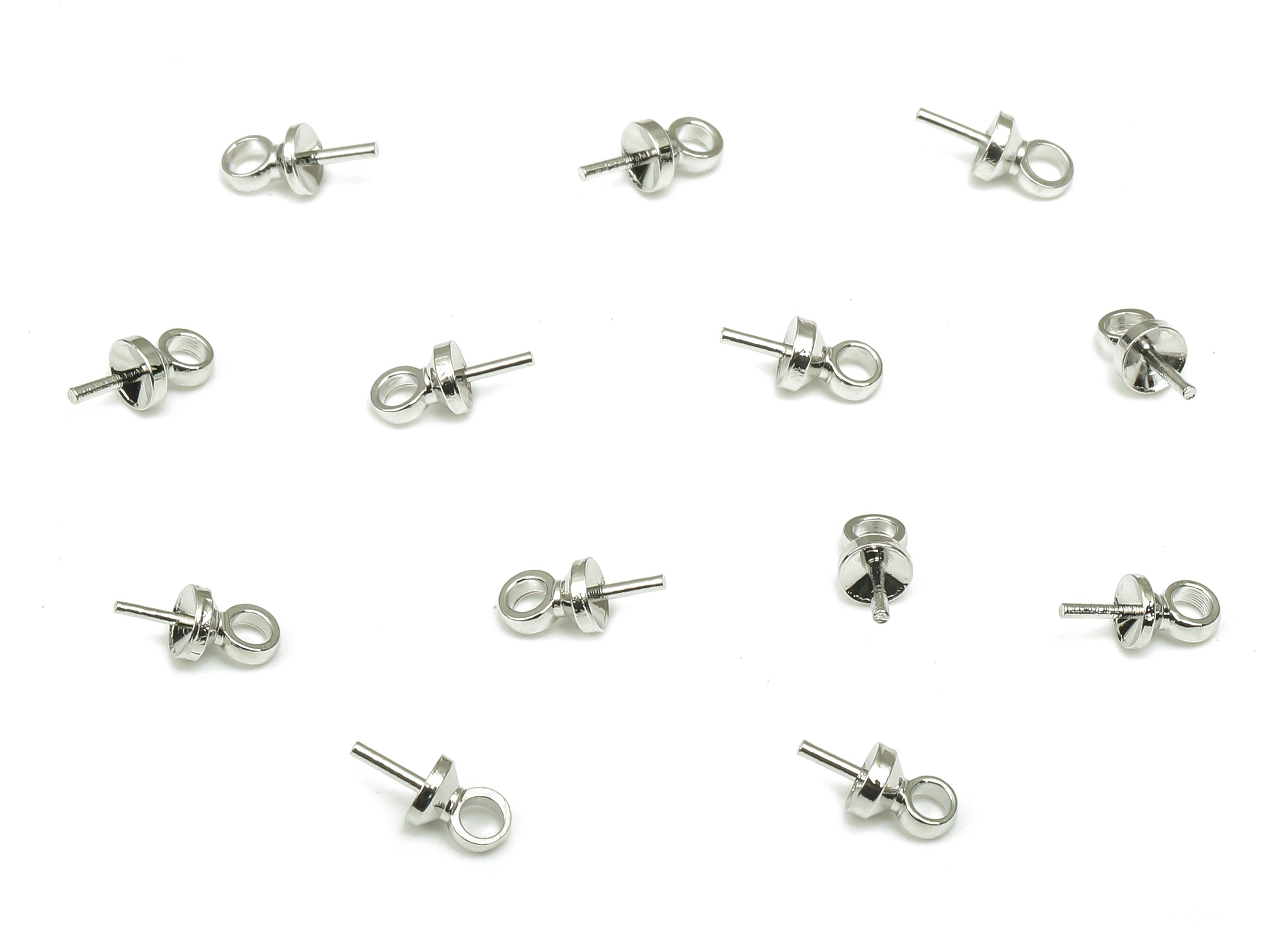 Brass Bead Cap With Peg - Gold Stud Earring - 18K Real White Gold Plated Brass - Peg Cap Bails With Loop - 6.3x2.8x0.9mm - RGP4663S - DOMEDBAZAAR