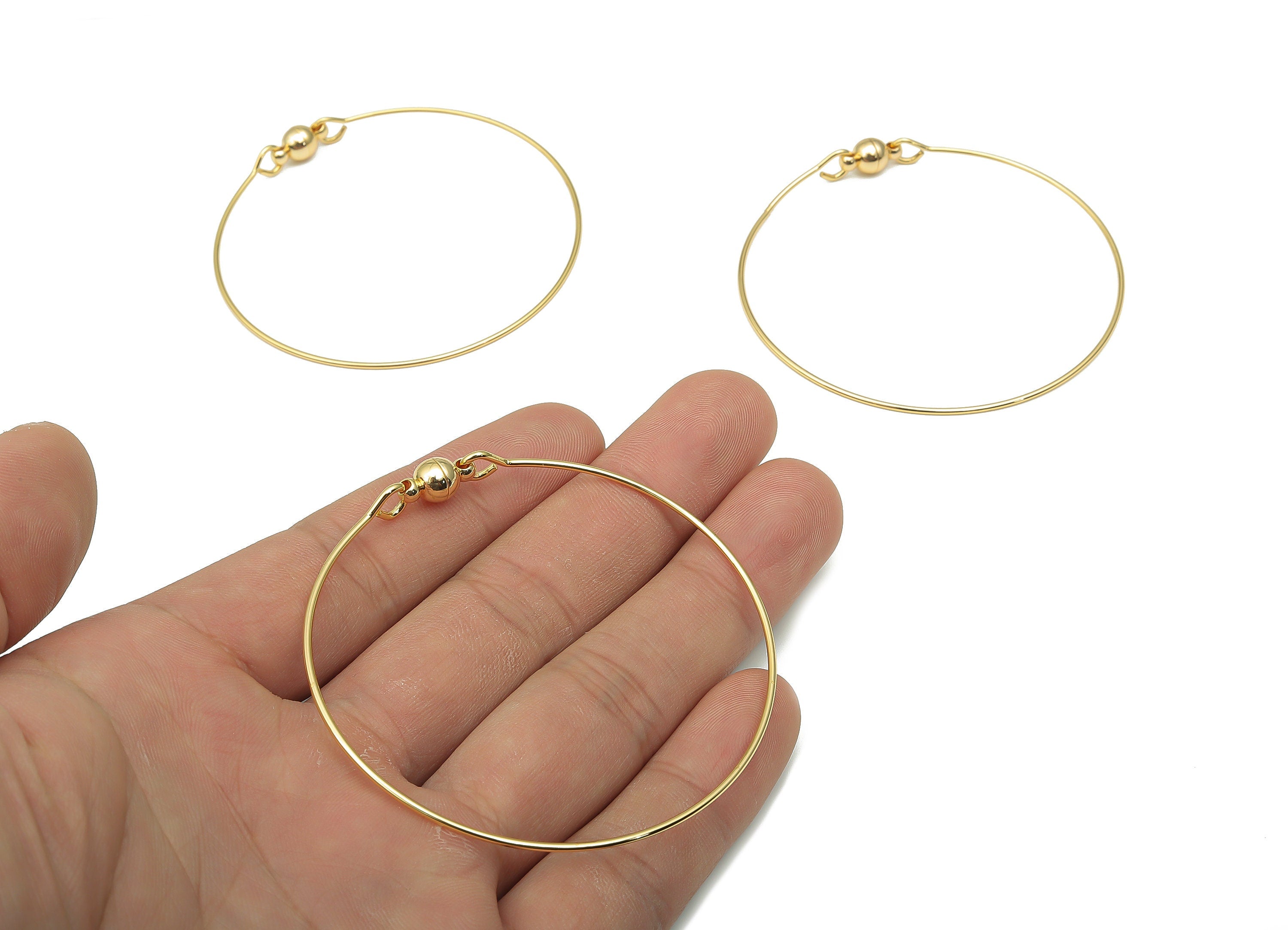 Brass Circle Bangle Wire Bracelet Making - Smooth Round Wire with Magnetic Tube Clasp - 18K Real Gold Plated Brass - 60.6x60.6x1mm - RGP4666 - DOMEDBAZAAR