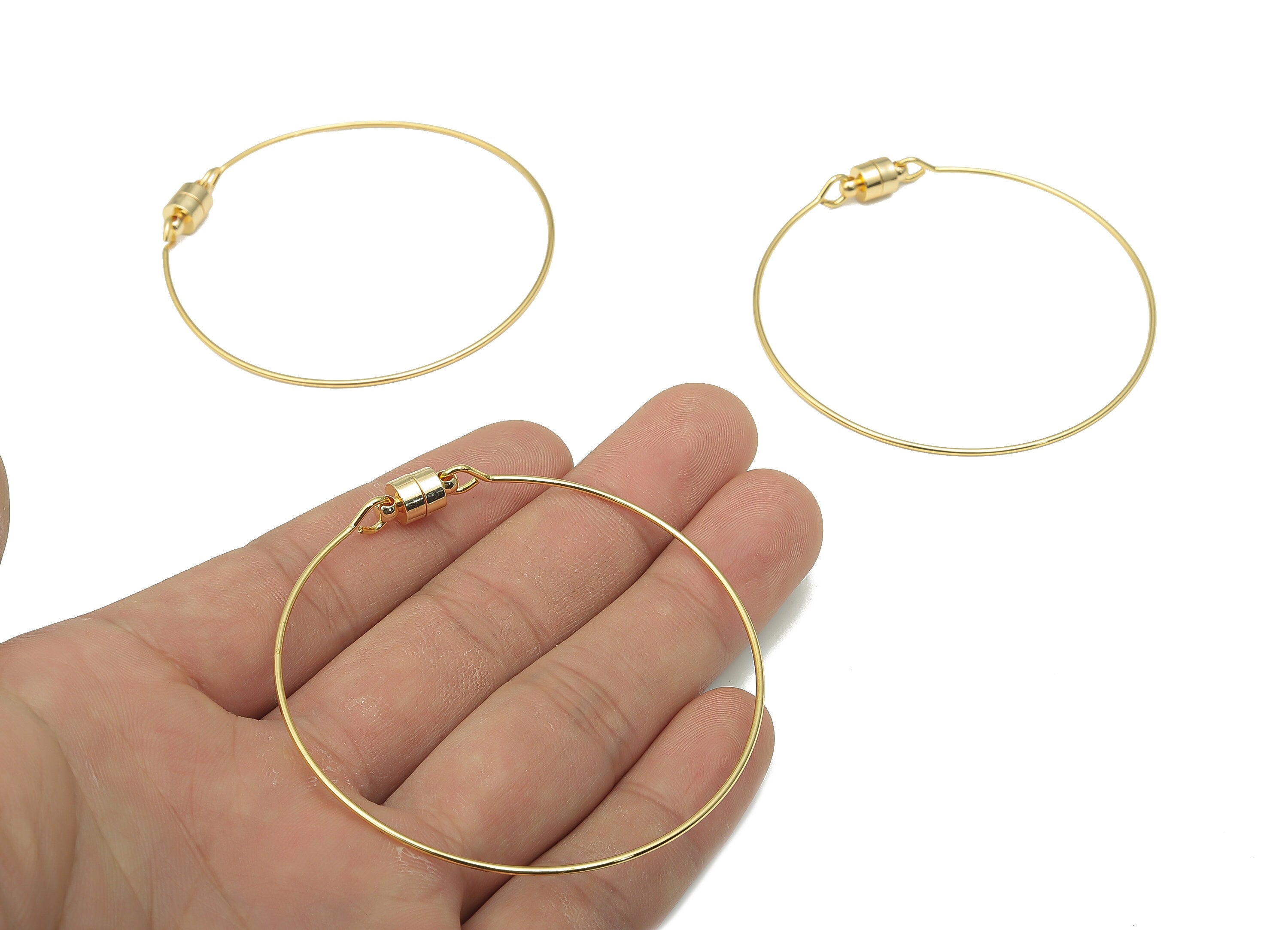 Brass Circle Bangle Wire Bracelet Making - Smooth Round Wire with Magnetic Tube Clasp - 18K Real Gold Plated Brass - 62.8x62.8x1mm - RGP4667 - DOMEDBAZAAR