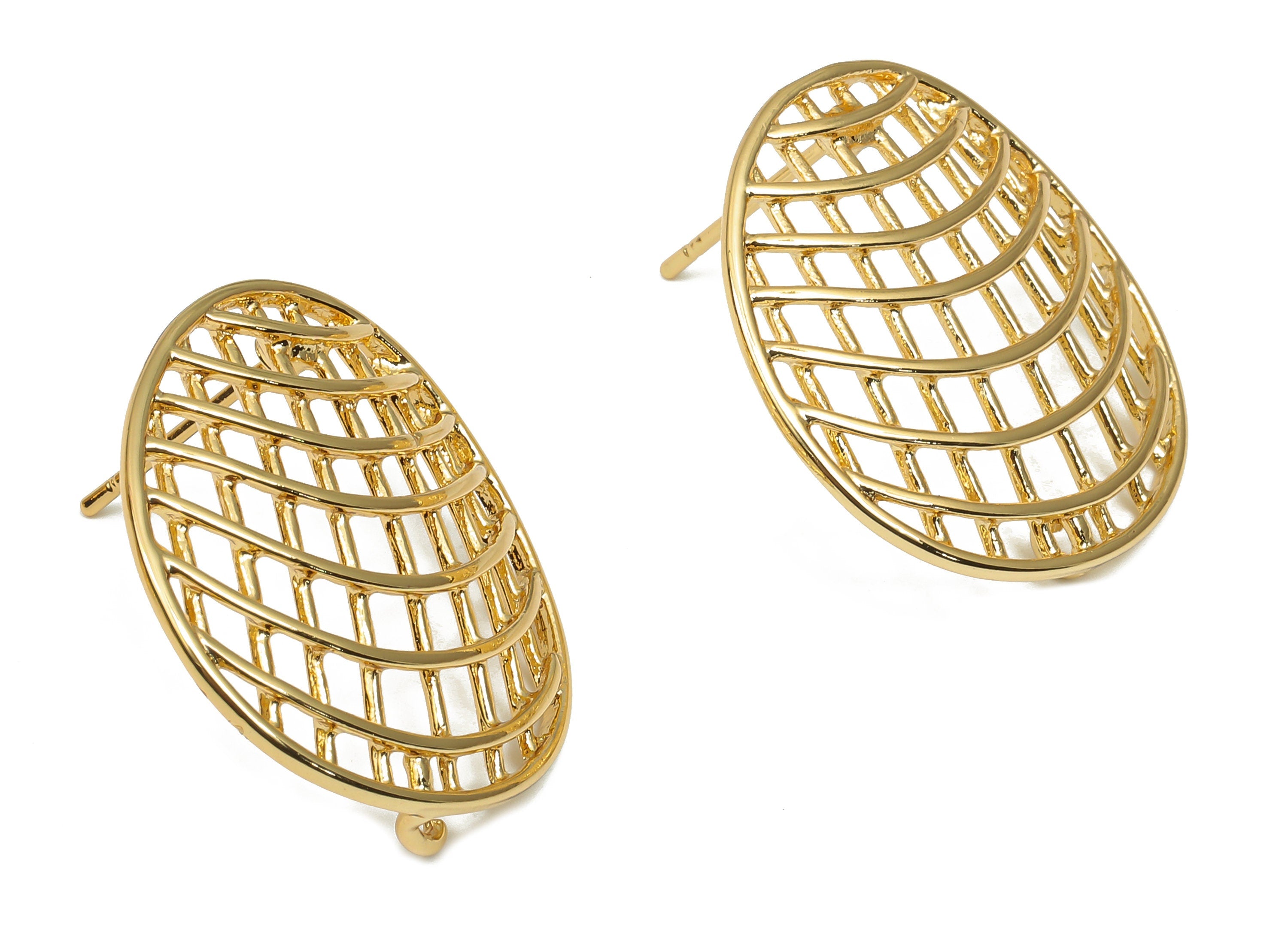 Brass Round mesh Earring - Net Shell Post Earrings - Gold Circle Stud earrings - 18K Real Gold Plated Brass - 23.72x21.46x2.13mm - RGP4669 - DOMEDBAZAAR