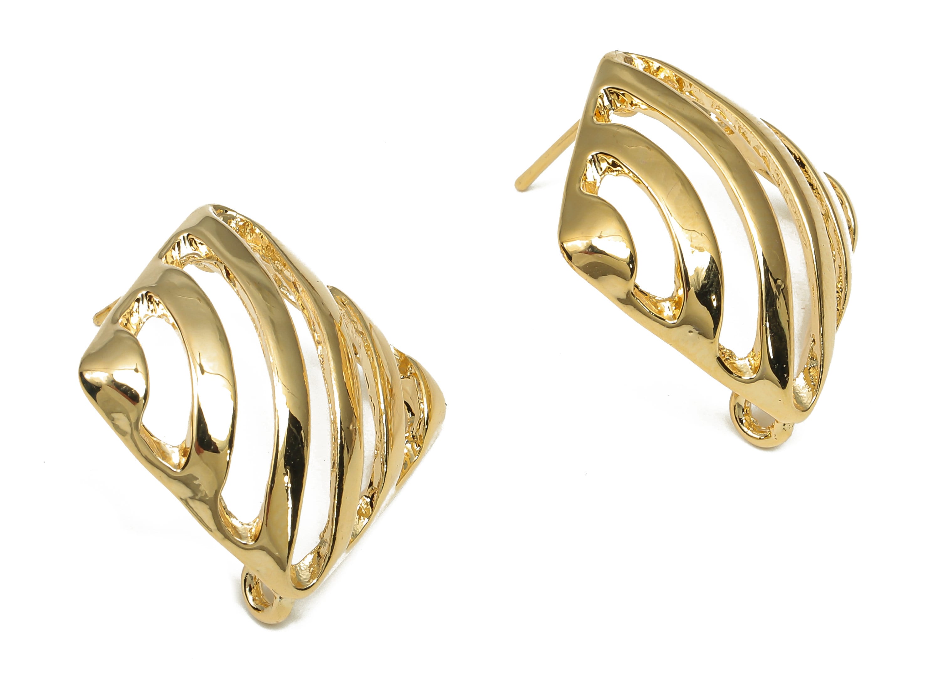 Brass Rhombus Stud Earring - Brass Square Stripe Earring Post With Loop - 18K Real Gold Plating - Earring Finding - 25.6x25.6x2.9mm -RGP4671 - DOMEDBAZAAR