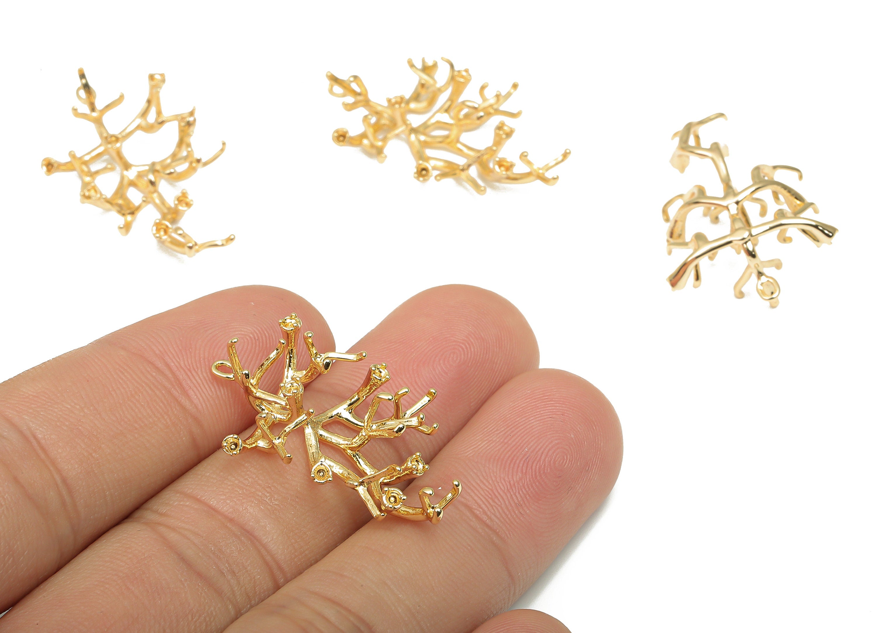 Brass Branch Earring Charm - Brass Leaf Earring Charm - 18K Real Gold Plating Pendant - Jewelry Making Supplies - 29.33x16.92x1mm - RGP4672 - DOMEDBAZAAR