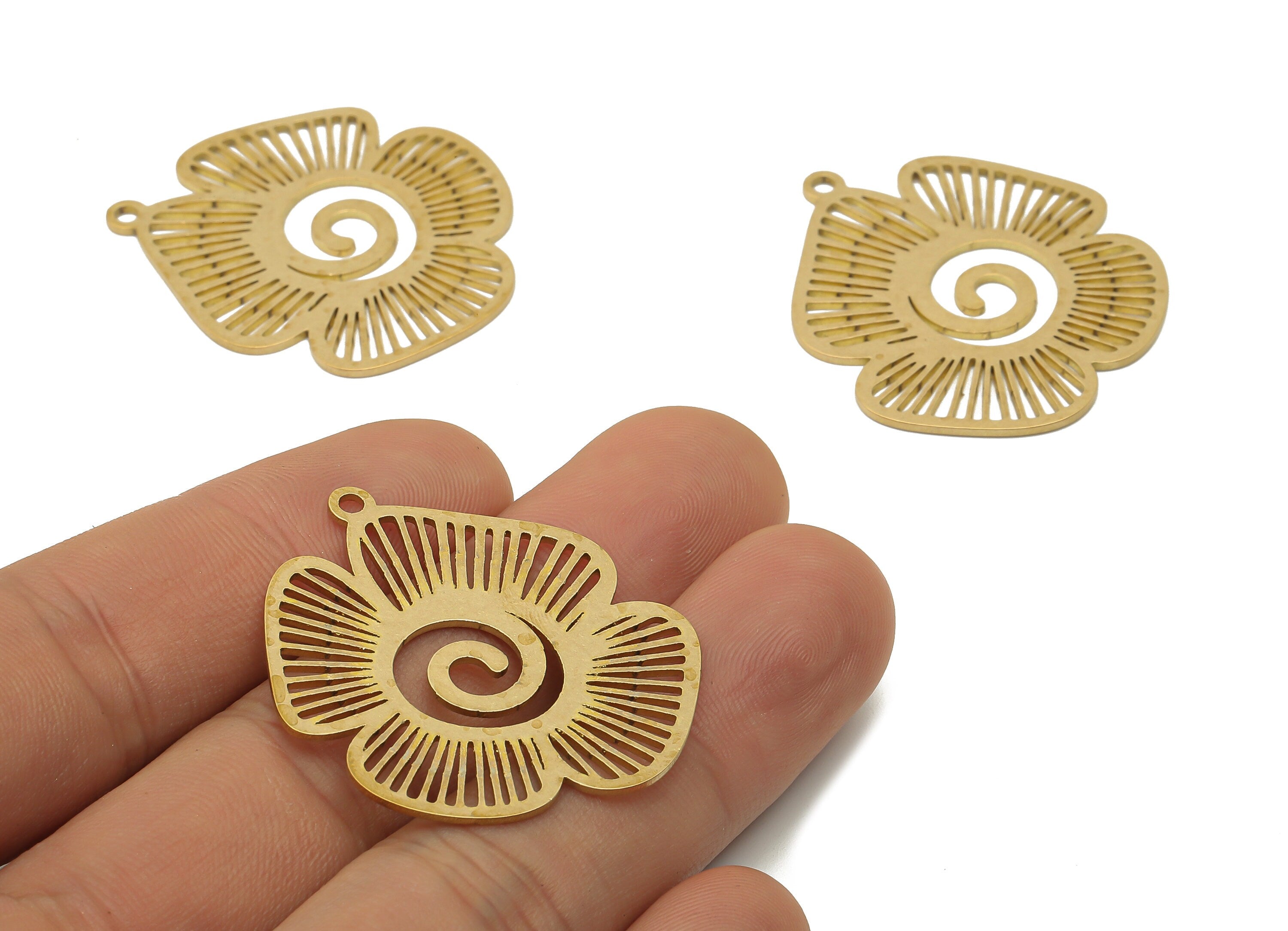 Brass Flower Earring Charm - Raw Brass Laser Cut Spiral Flower Cutout Charms - Filigree Findings - Laser Cut - 34.56x33.03x0.84mm - PPA4248 - DOMEDBAZAAR