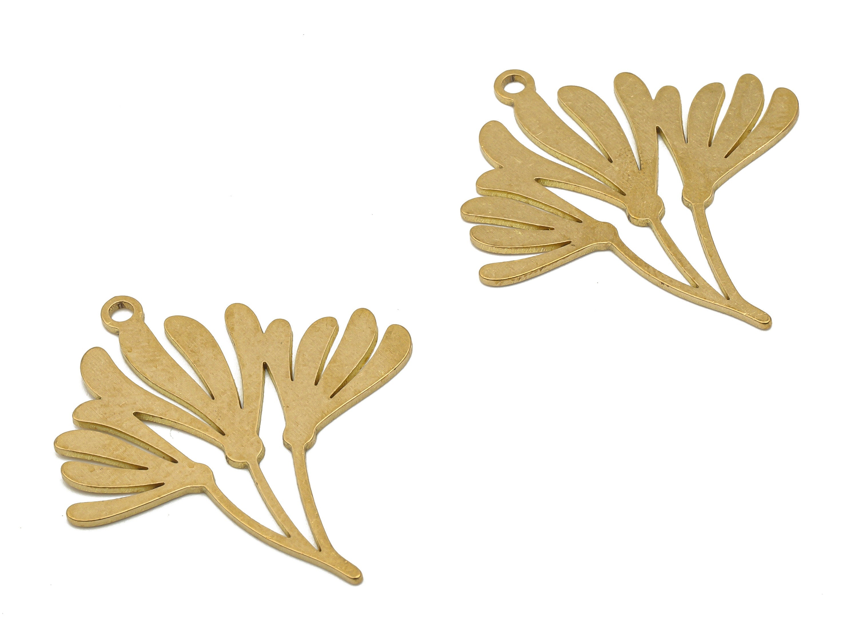 Brass Flower Earrings Charm - Raw Brass Leaf Cutout Pendant - Laser Cut Charms - Jewelry Making Supplies - 29.84x26.51x0.67mm - PPA4272 - DOMEDBAZAAR