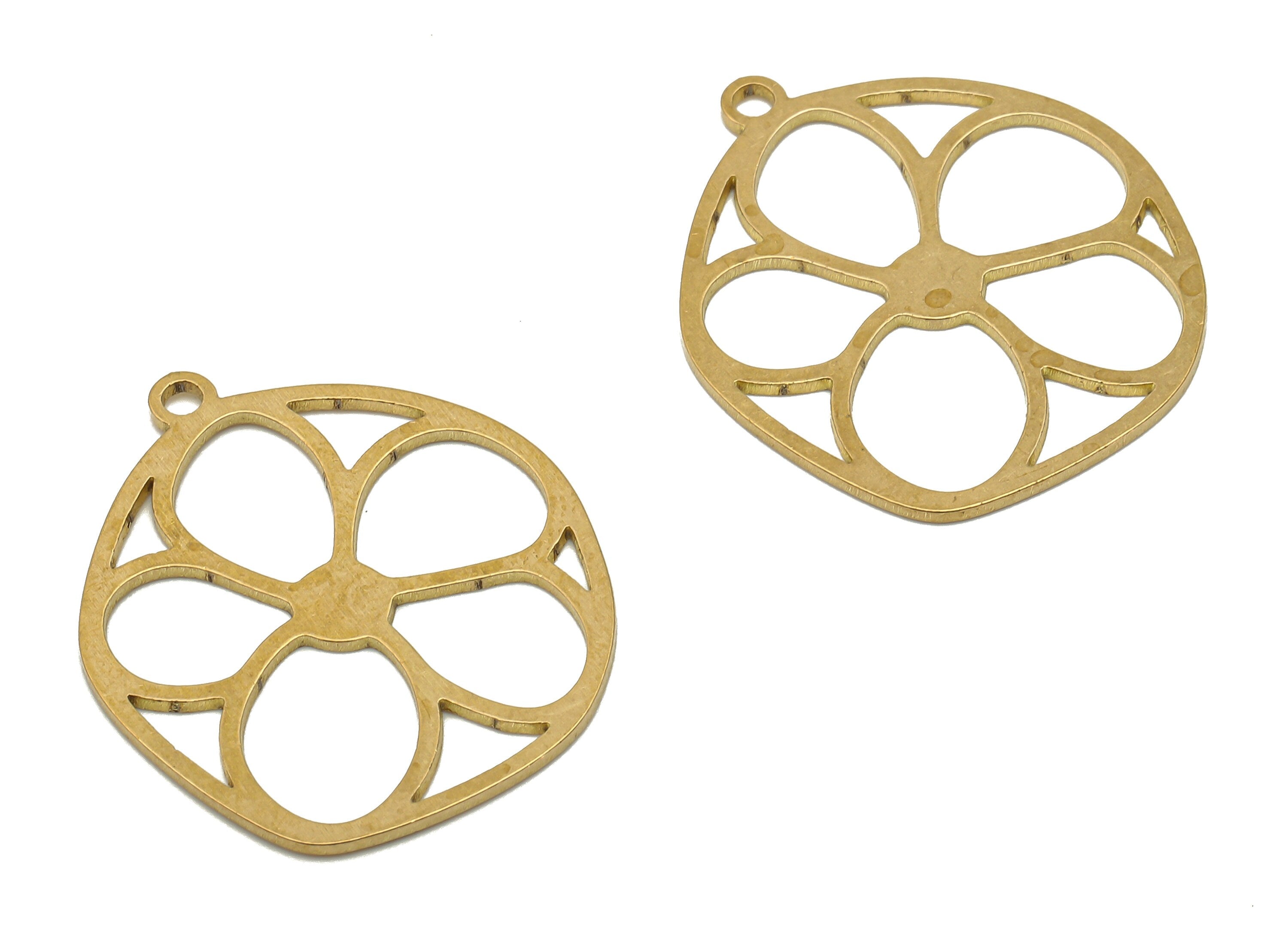 Raw Brass Flower Earrings Charms - Flower Circle Leaf Cutout Pendant Charm - Laser Cut Charms - Daisy Charm - 24.82x21x0.66mm - PPA4274 - DOMEDBAZAAR