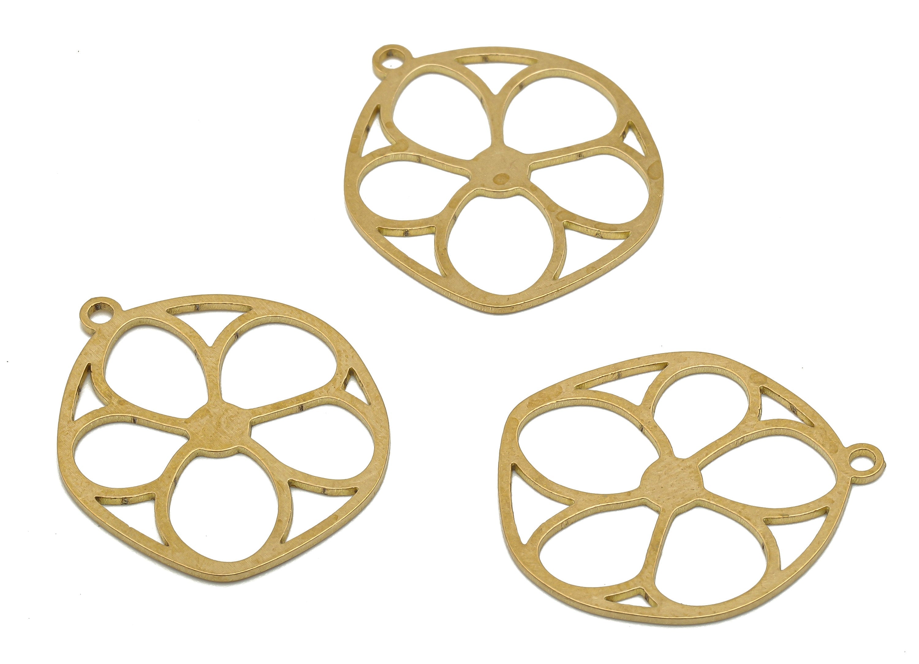 Raw Brass Flower Earrings Charms - Flower Circle Leaf Cutout Pendant Charm - Laser Cut Charms - Daisy Charm - 24.82x21x0.66mm - PPA4274 - DOMEDBAZAAR