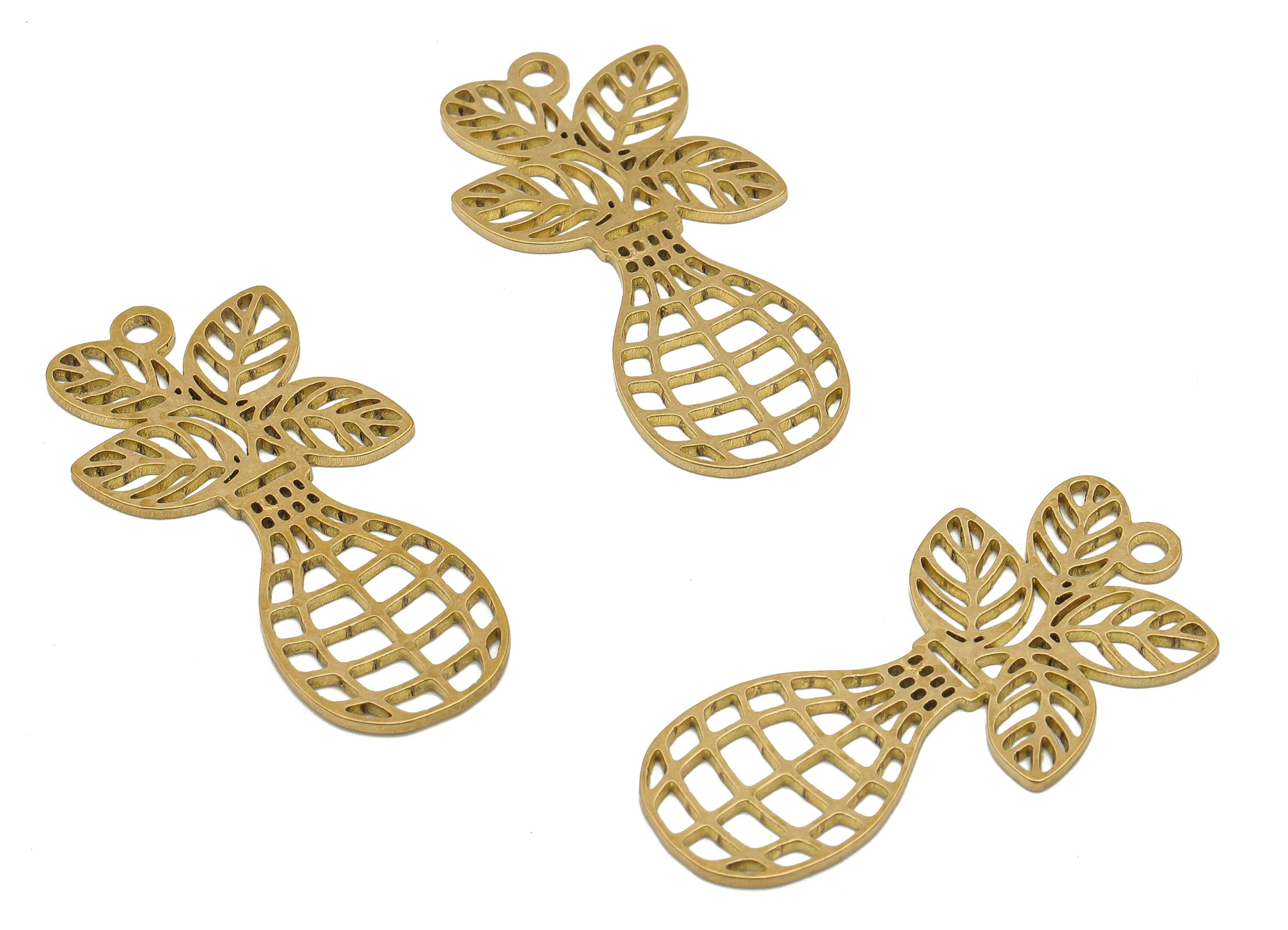 Brass Vase Flower Pot Earring Charms - Raw Brass Flowers Cutout Vase Charms - Earring Findings - 35.88x17.43x0.86mm - PPA4295 - DOMEDBAZAAR