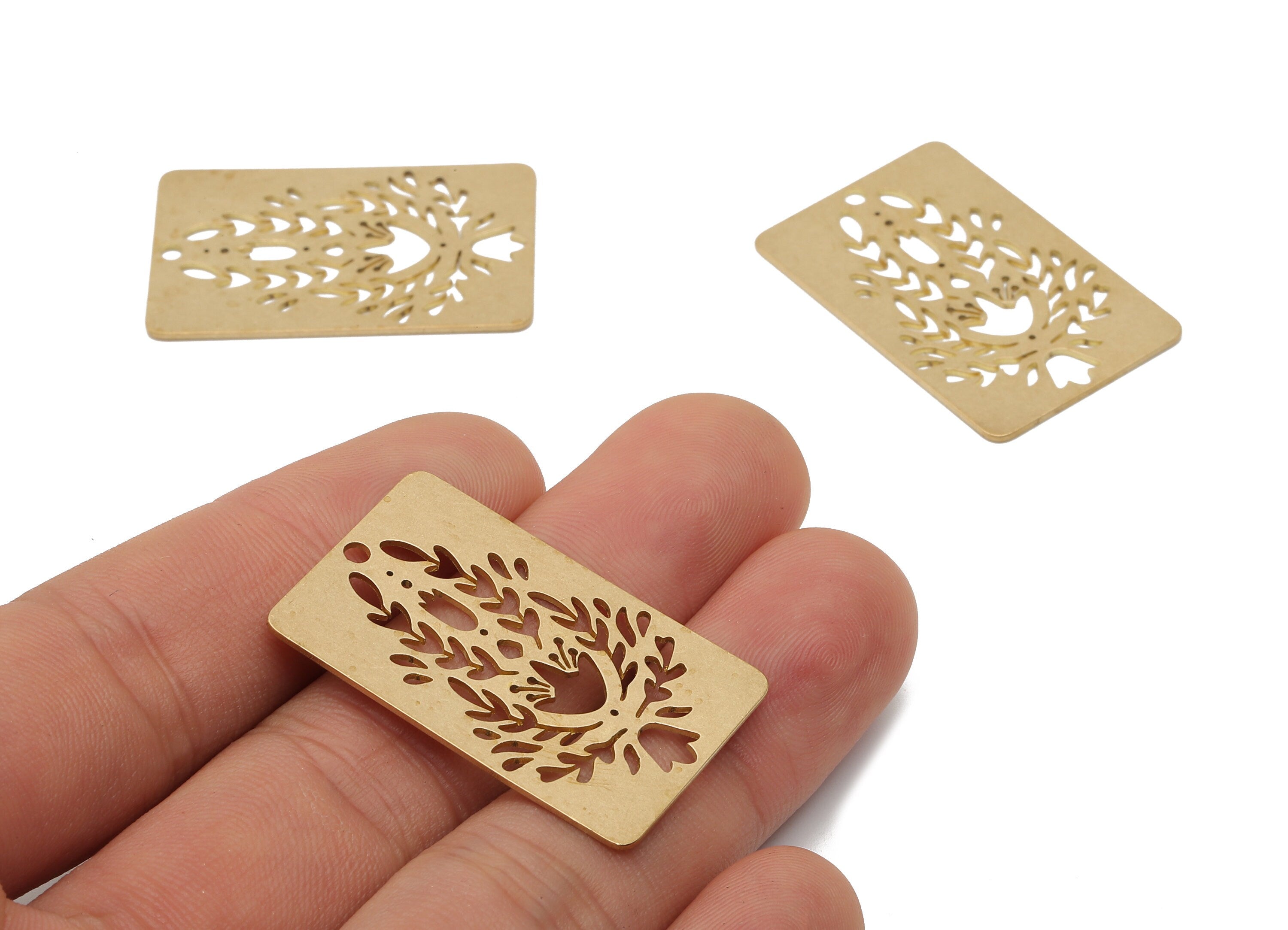 Brass Branch Rectangle Leaf Earring Charm - Raw Brass Flower Cutout - Laser Cut Botanical Charm - Jewelry Making -34.9x22.54x0.7mm - PPA4307 - DOMEDBAZAAR