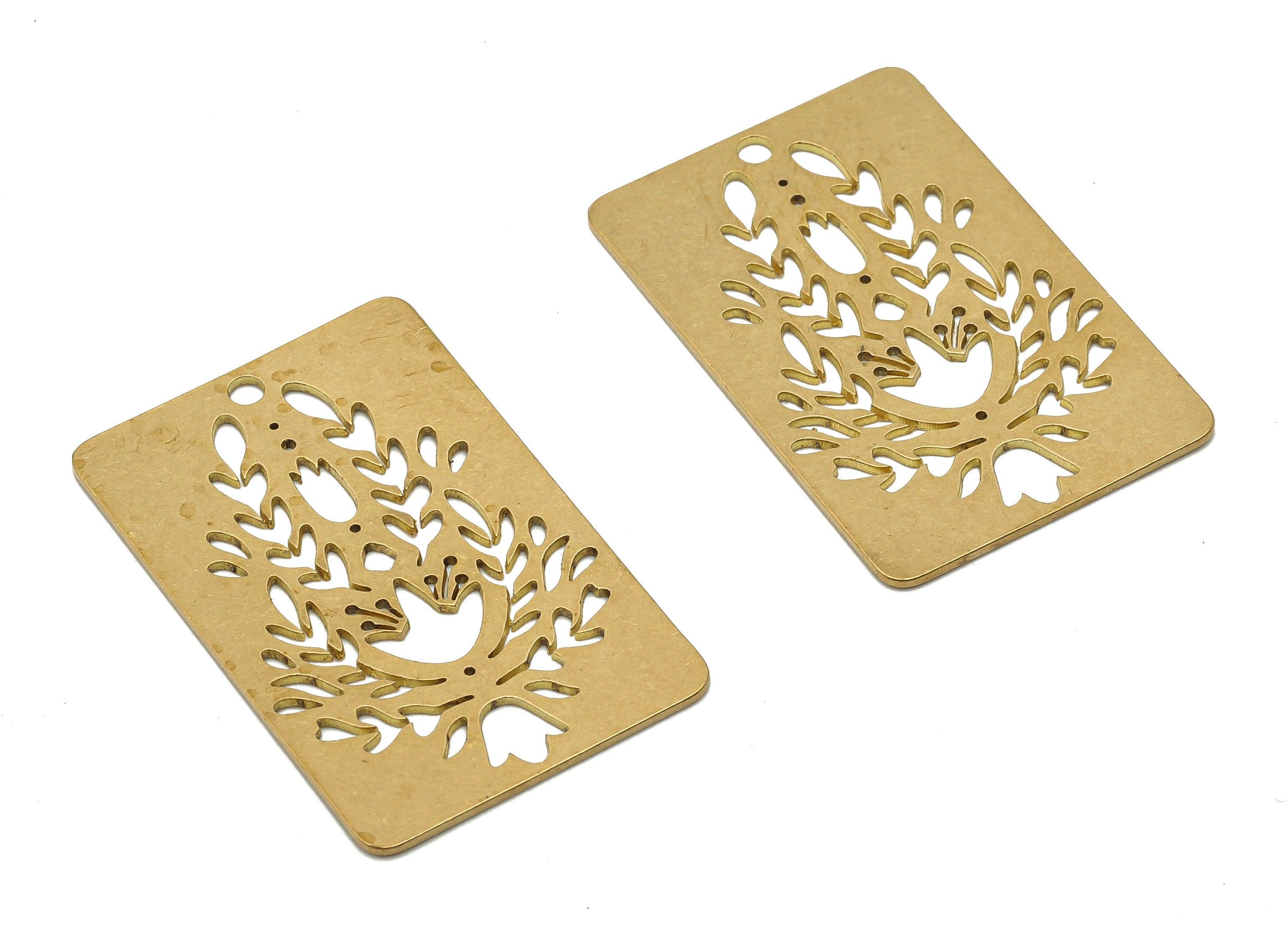 Brass Branch Rectangle Leaf Earring Charm - Raw Brass Flower Cutout - Laser Cut Botanical Charm - Jewelry Making -34.9x22.54x0.7mm - PPA4307 - DOMEDBAZAAR