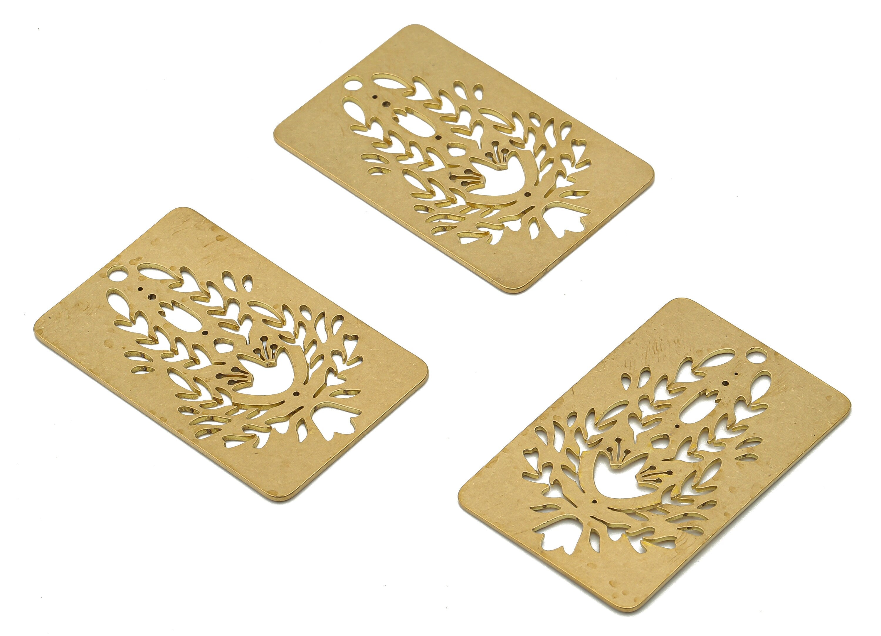 Brass Branch Rectangle Leaf Earring Charm - Raw Brass Flower Cutout - Laser Cut Botanical Charm - Jewelry Making -34.9x22.54x0.7mm - PPA4307 - DOMEDBAZAAR