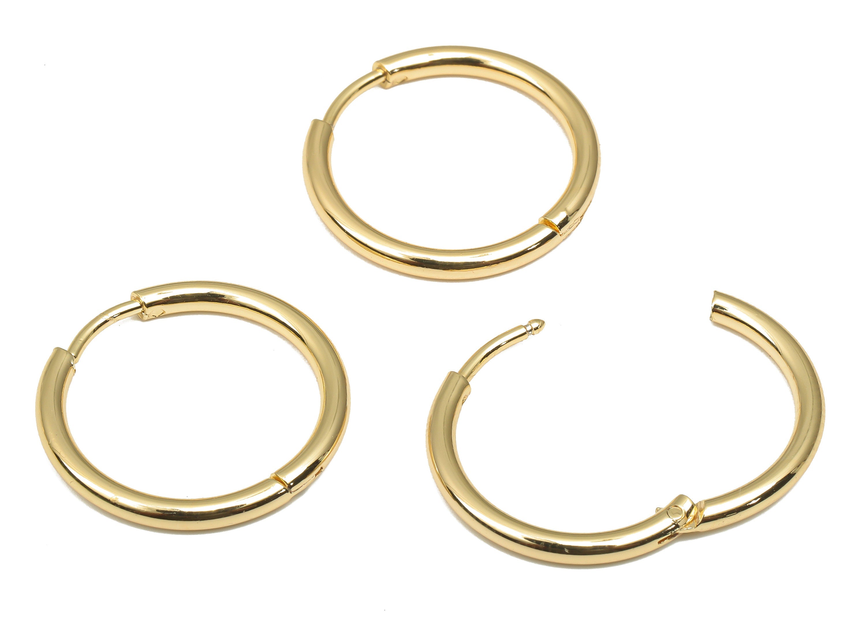 Brass Round Hoop Earring Clasp - Brass Circle Earrings - 18k Real Gold Plating Hoop - Jewelry Making Supplies - 20.18x20.18x2.06mm - RGP4680 - DOMEDBAZAAR