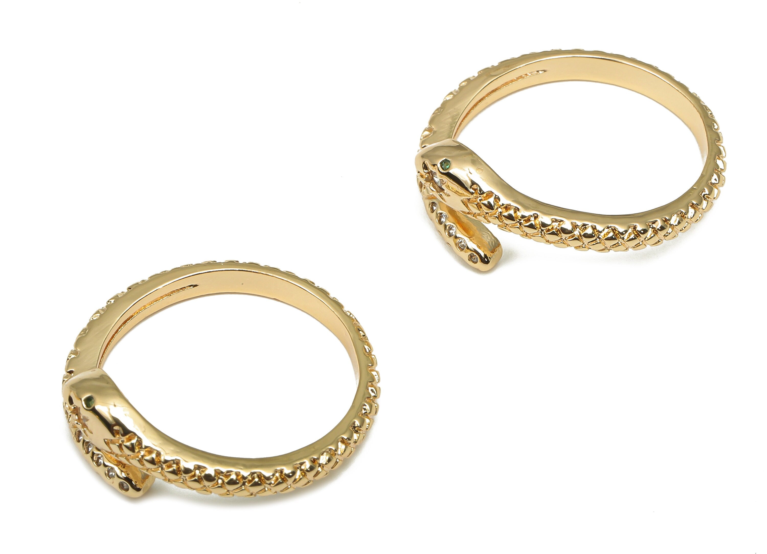 Brass Snake Charm - Gold Snake Ring With Zircon - 18K Real Gold Plated Brass - CZ Snake Ring - Adjustable Ring - 20.4x20.4x1.7mm - RGP4683 - DOMEDBAZAAR