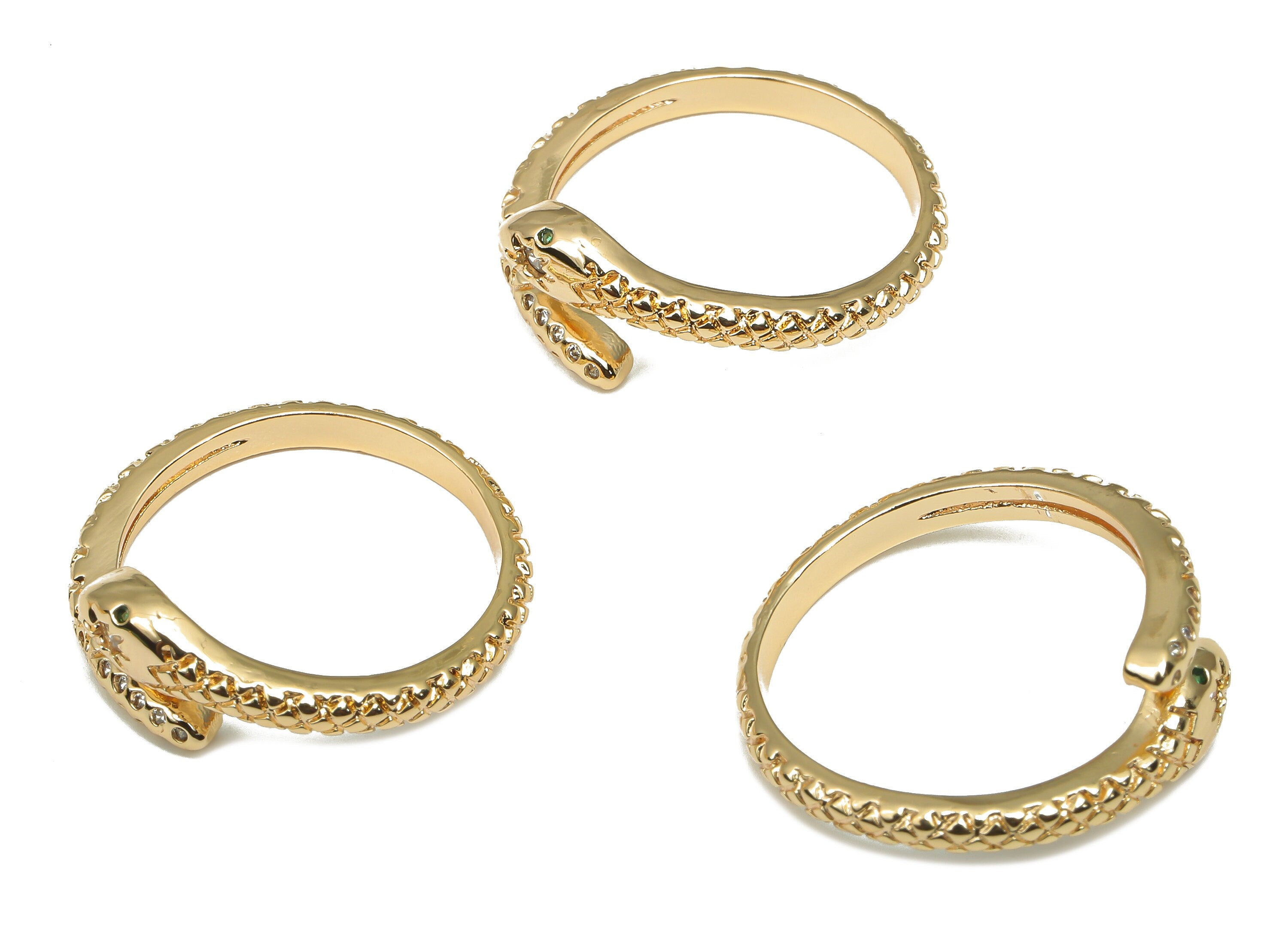 Brass Snake Charm - Gold Snake Ring With Zircon - 18K Real Gold Plated Brass - CZ Snake Ring - Adjustable Ring - 20.4x20.4x1.7mm - RGP4683 - DOMEDBAZAAR