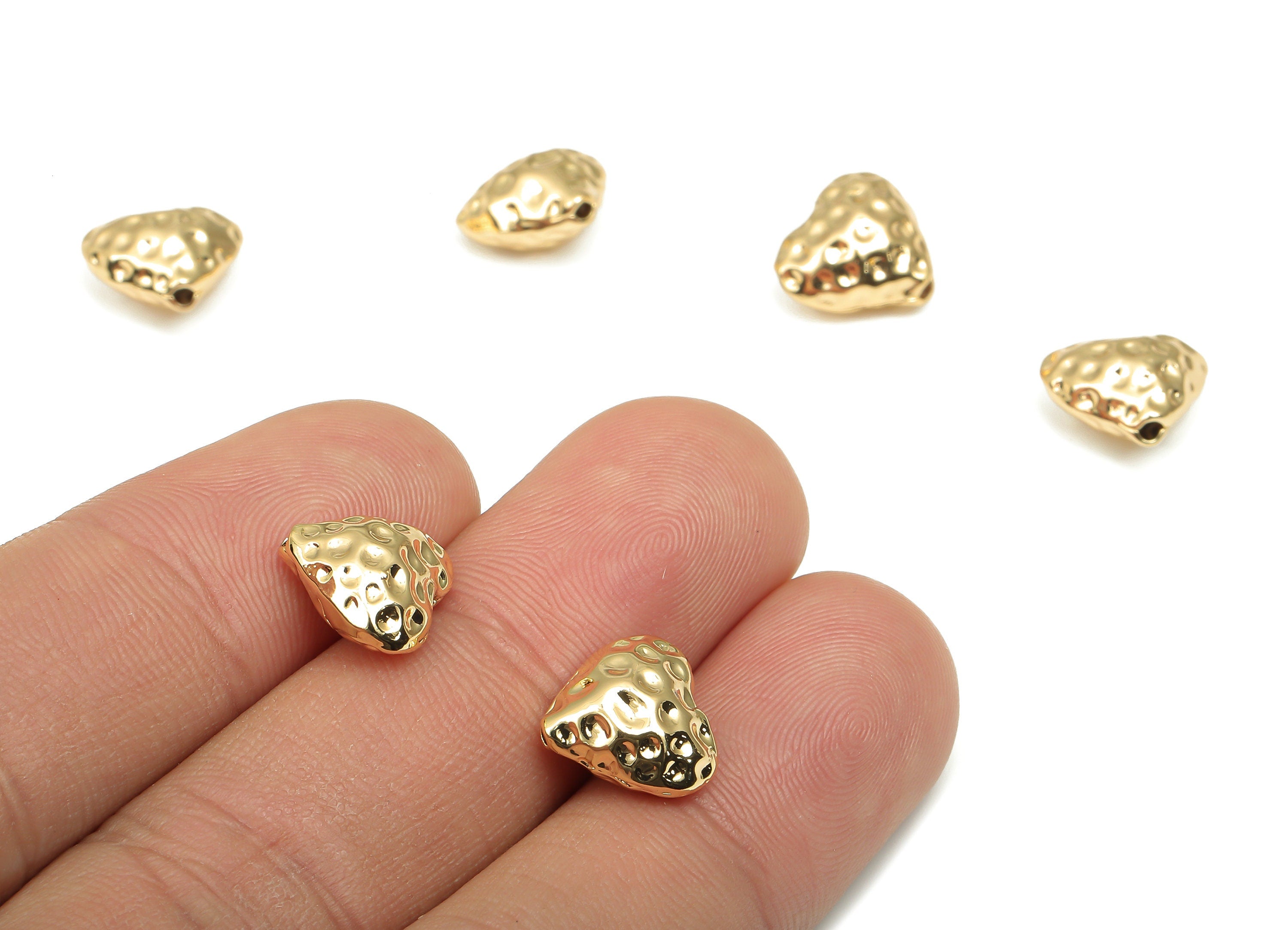 Brass Heart Beads - Shiny Heart Strawberry Beads - Tube Bracelet Bead - For Necklace - 18K Real Gold Plating - 11.47x10.55x6.58mm - RGP4688 - DOMEDBAZAAR