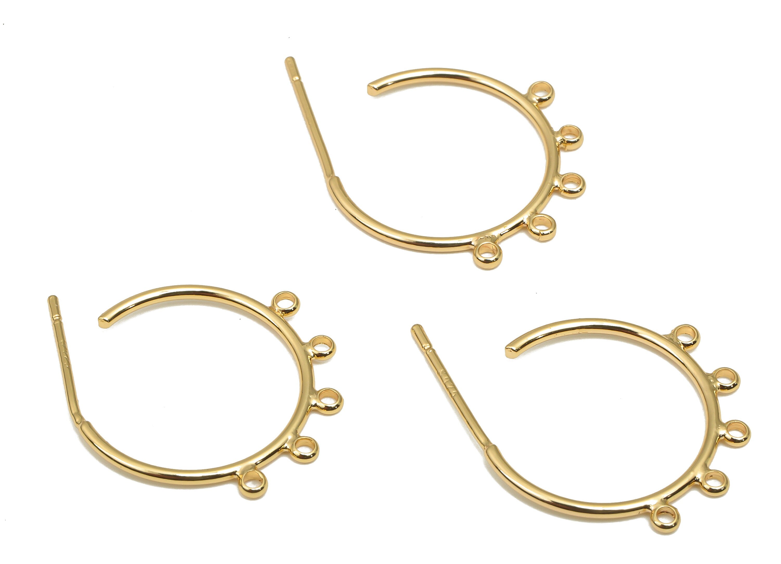 Brass Open Hoop Earring Connectors - Brass Hoop Stud Earrings with 5 Loops - 18K Real Gold Plating Post - 17.16x16.16x1.02mm - RGP4691 - DOMEDBAZAAR