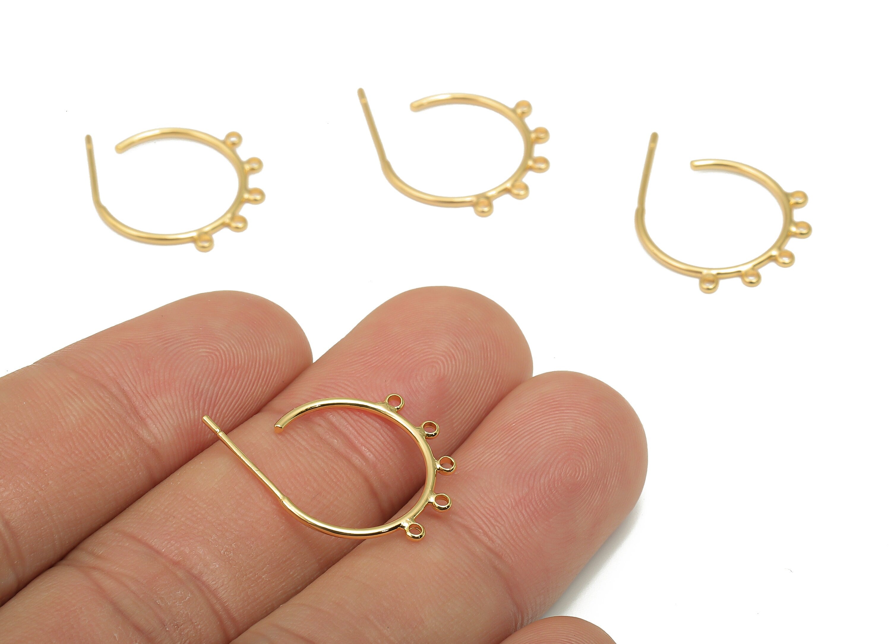 Brass Open Hoop Earring Connectors - Brass Hoop Stud Earrings with 5 Loops - 18K Real Gold Plating Post - 17.16x16.16x1.02mm - RGP4691 - DOMEDBAZAAR