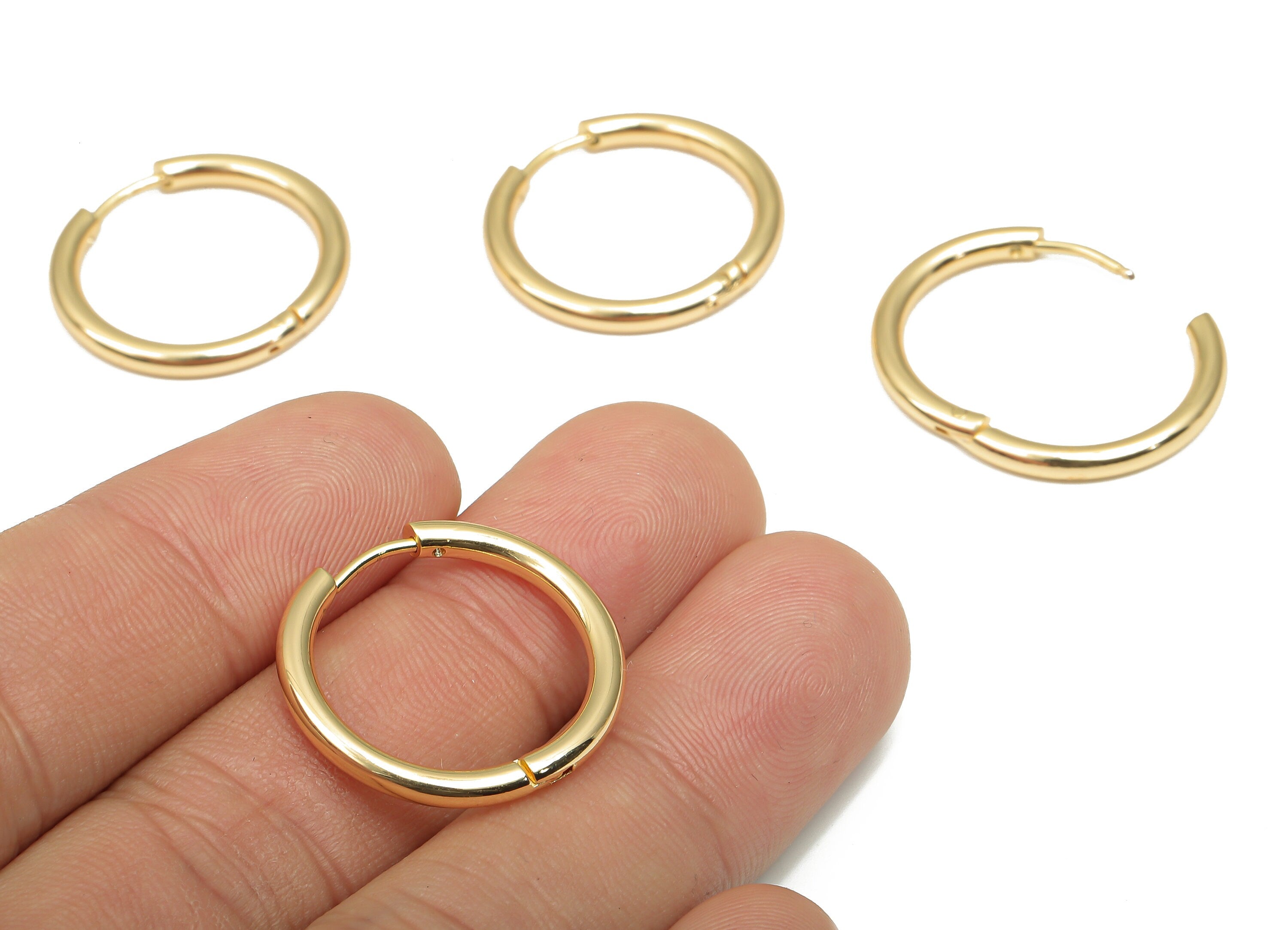 Brass Round Hoop Earring Clasp - Brass Circle Earrings - 18K Real Gold Plating Hoop - Earrings Clasps - 22.78x22.78x2.61mm - RGP4697 - DOMEDBAZAAR