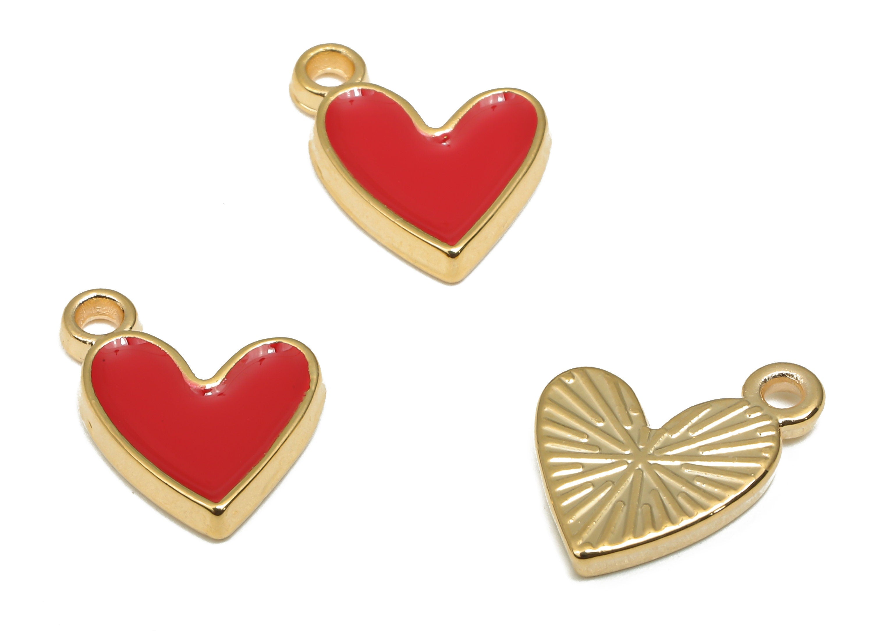 Brass Red Heart Charm - Enameled Heart charm - Red Heart Pendant - Love Tag Pendant - 18K Real Gold Plated Brass - 12.75x9.4x1.7mm - RGP4702 - DOMEDBAZAAR