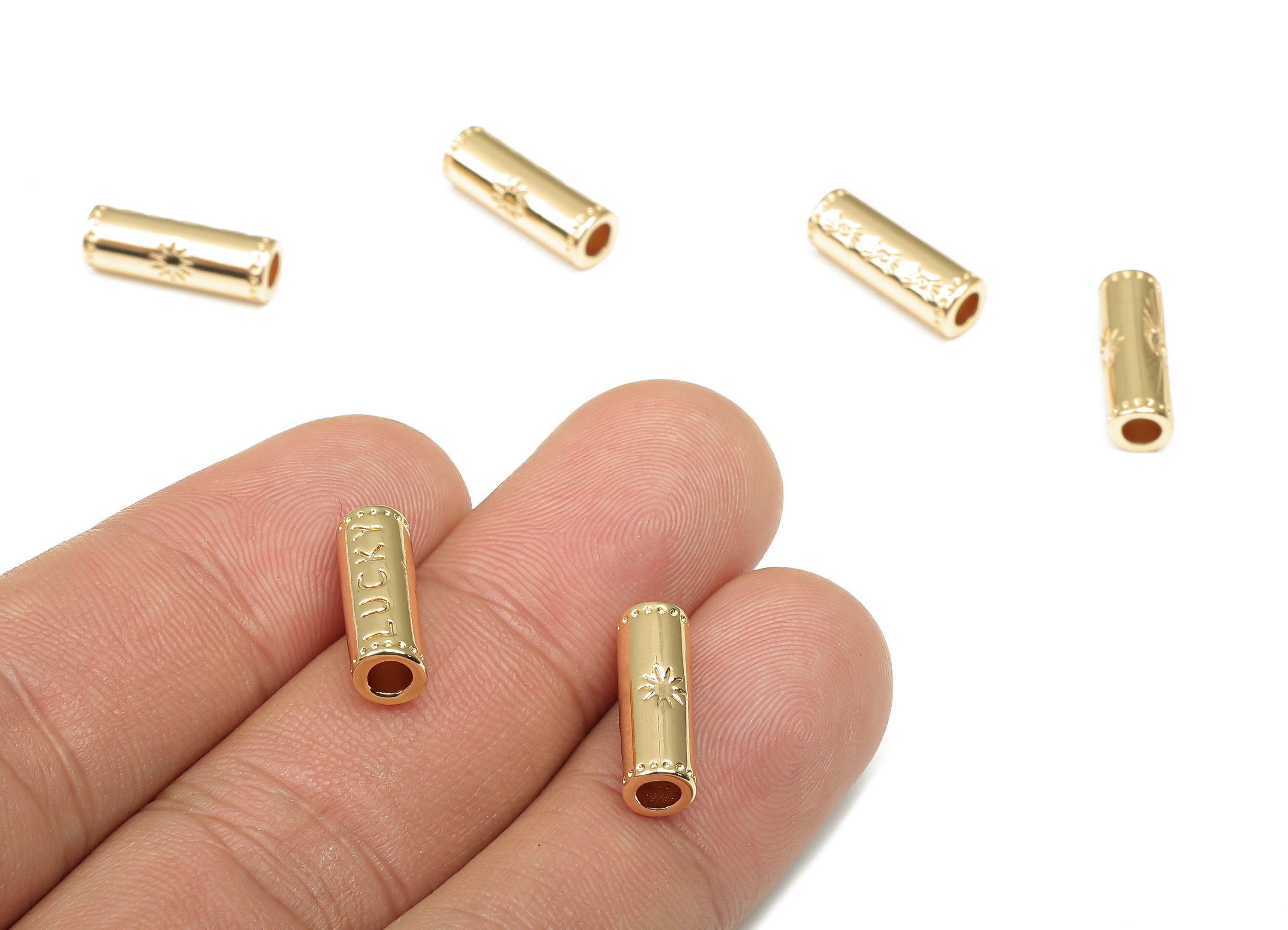 Brass Connector Spacer Bead - Barrel Spacer Bracelet Beads - 18K Real Gold Plating - Lucky Bracelet Tube - 15x5.13x5.13mm - RGP4707 - DOMEDBAZAAR