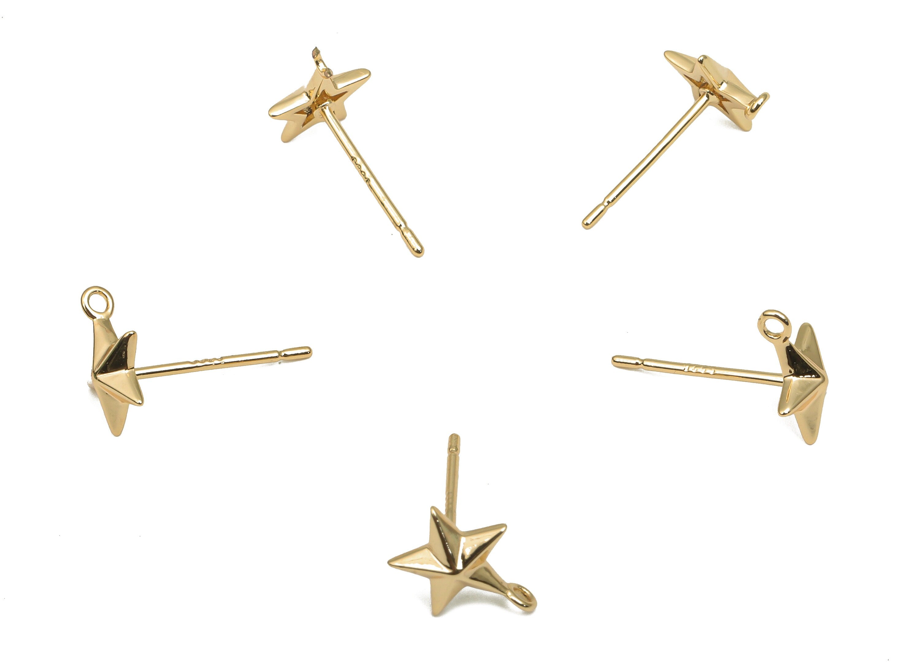 Brass Mini Star Stud Earrings with Loop - Gold Mini Star Earring Post - 18K Real Gold Plated Brass Studs - 9.02x7.3x2.5mm - RGP4709 - DOMEDBAZAAR