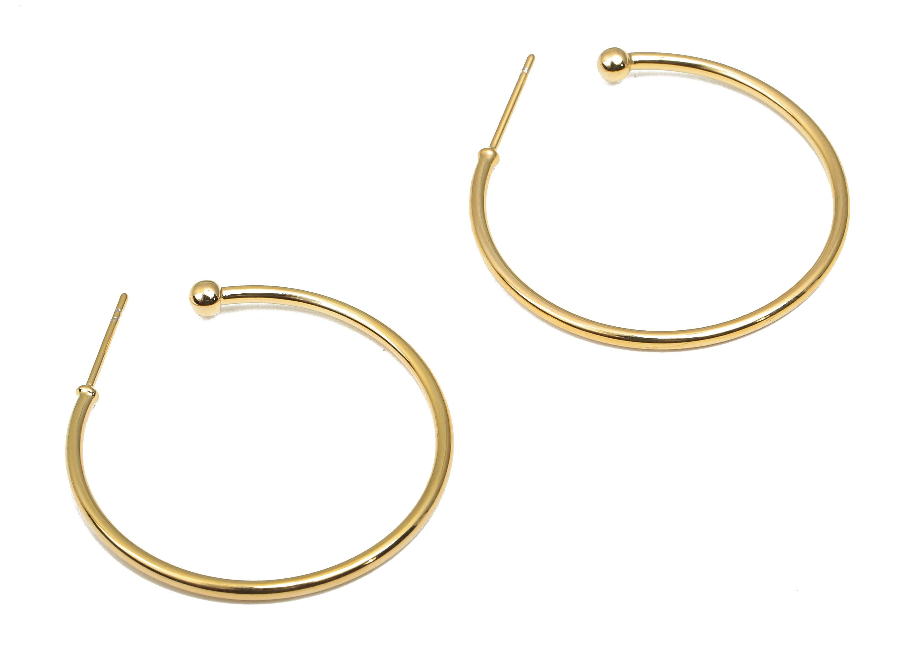Brass C Open Hoop Earring Stud - Brass C Hoop Earring Post - 18K Real Gold Plated Brass - Stainless Steel Stud - 30.4x30.19x1.46mm - RGP4712 - DOMEDBAZAAR