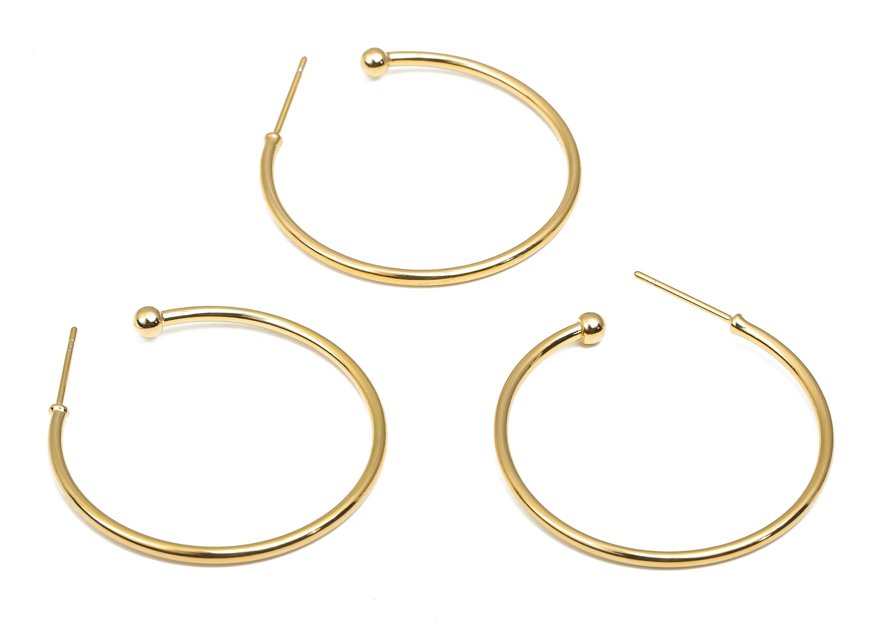 Brass C Open Hoop Earring Stud - Brass C Hoop Earring Post - 18K Real Gold Plated Brass - Stainless Steel Stud - 30.4x30.19x1.46mm - RGP4712 - DOMEDBAZAAR