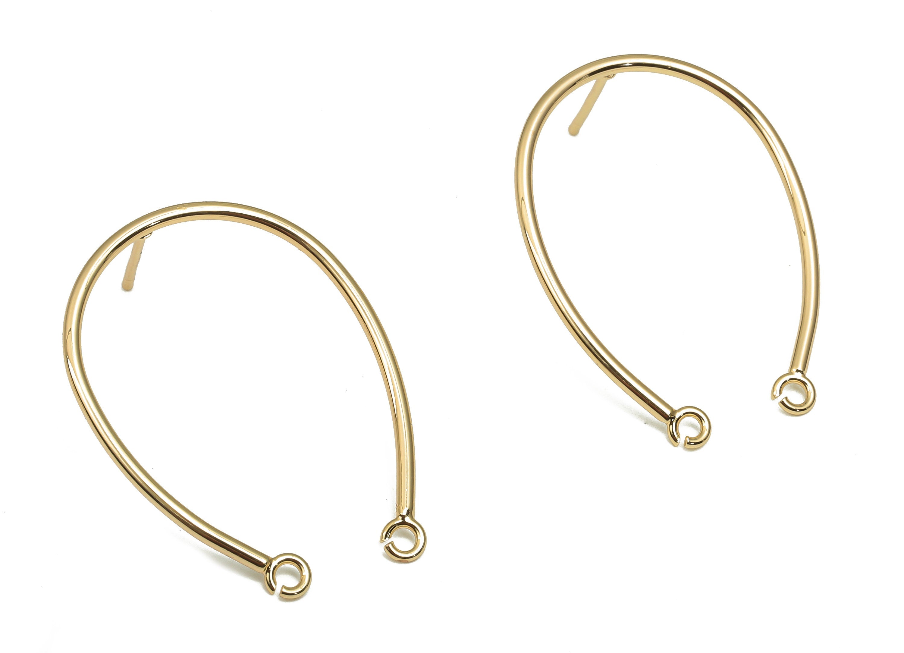 Gold Horseshoe Stud Earrings With 2 Loops - U Ear Posts - Simple Ear Wire - 18K Real Gold Plating Connector - 24.48x20.69x1.2mm- RGP4713 - DOMEDBAZAAR