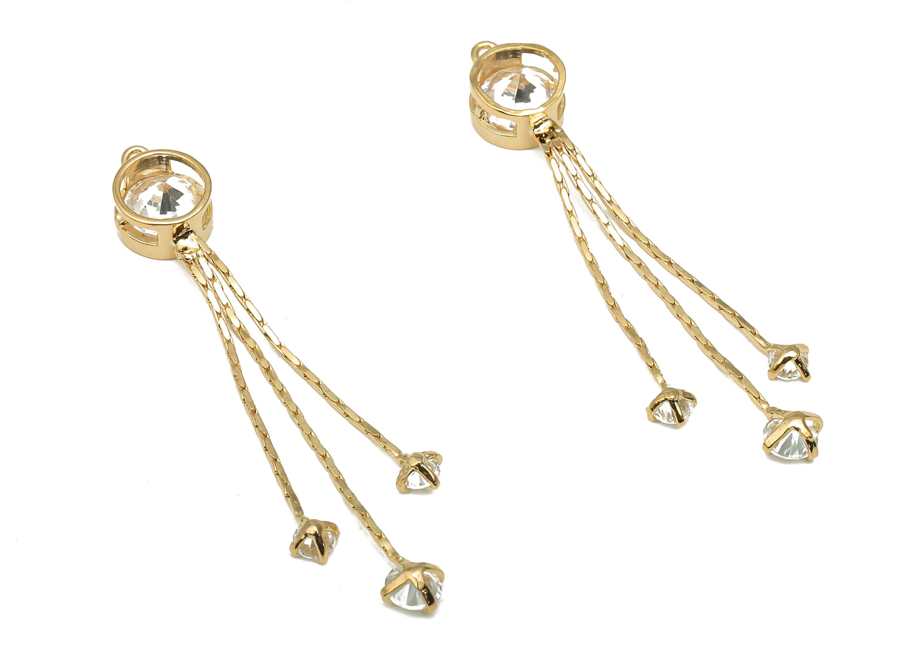 Brass Fringe Earrings Charm With Zircon - 18K Real Gold Plated Brass Tassel - Fringe Chain Tassel - 44.52x7.4x4.26mm - RGP4714 - DOMEDBAZAAR
