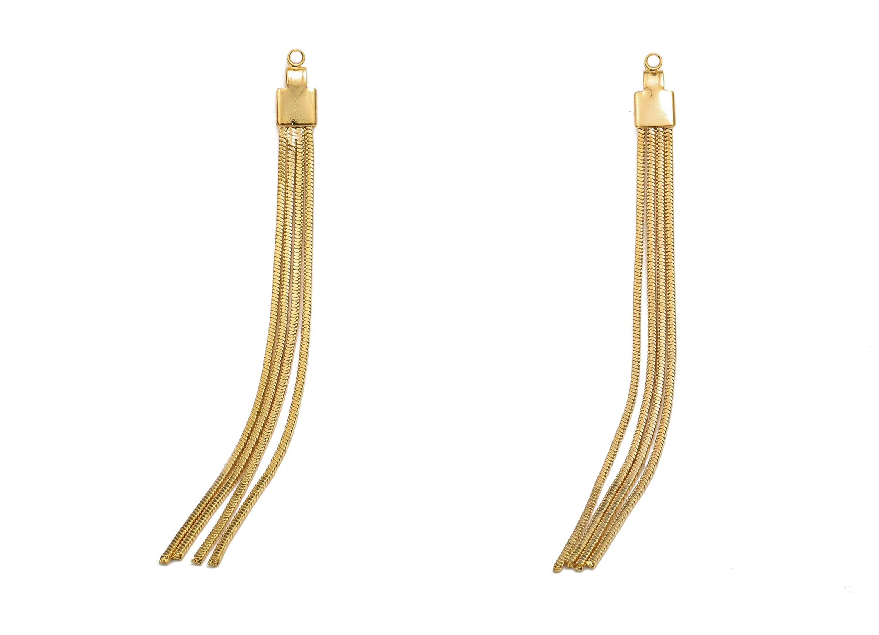 Brass Fringe Chain Earring - 18K Real Gold Plated Brass Tassel - Fringe - Brass Fringe Chain Tassel - 66.59x4.55x2.05mm - RGP4718 - DOMEDBAZAAR