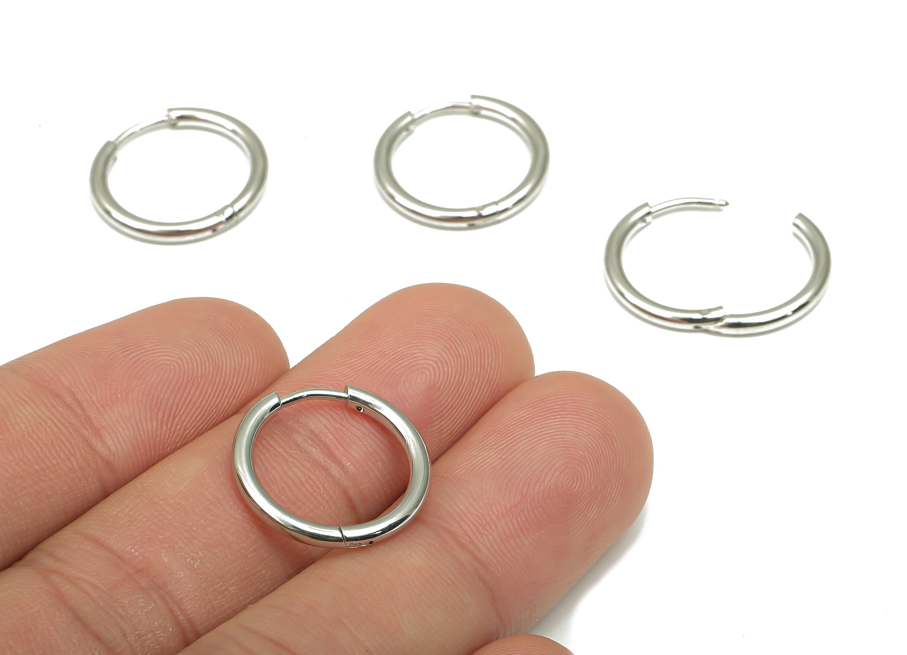 Hoop Earring Clasp - Brass Circle Earrings - 18k Real White Gold Plated Round Brass - Jewelry Supplies - 18.24x18.24x2.11mm - RGP4728S - DOMEDBAZAAR