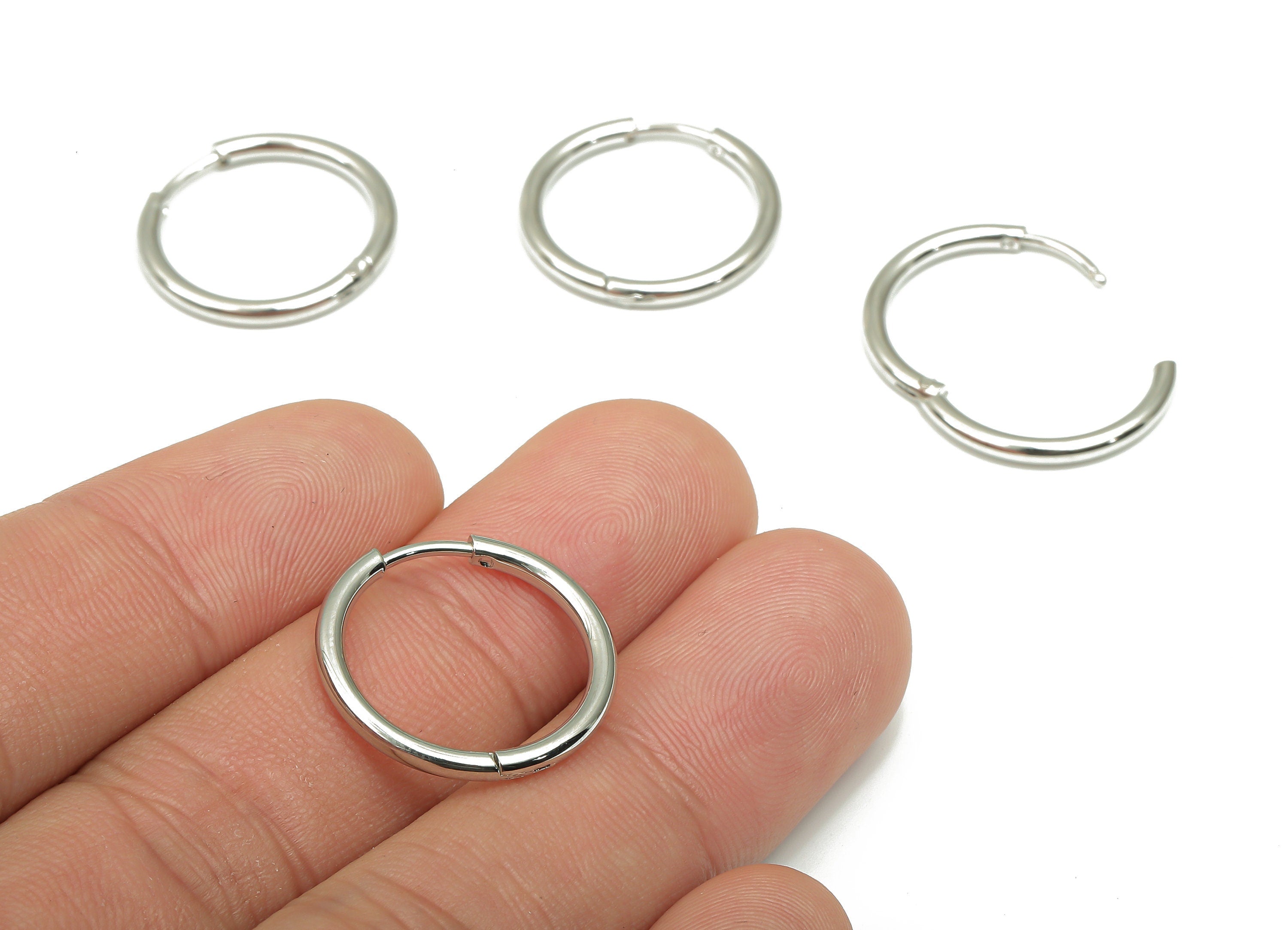 Hoop Earring Clasp - Brass Circle Earrings - 18k Real White Gold Plated Round Brass - Jewelry Supplies - 20.18x20.18x2.06mm - RGP4729S - DOMEDBAZAAR